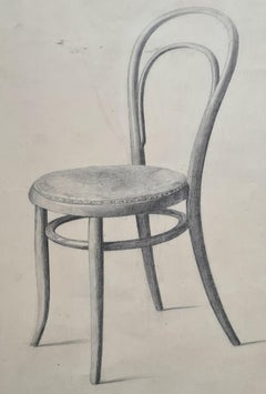 Vintage Large Original Pencil Study of the Iconic French Thonet Bistro Chair, 214.