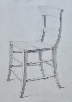Large Original Pencil Drawing of a 19th Century French Sabre Legged Dining Chair