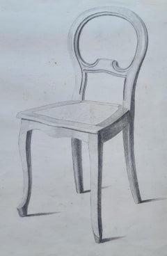 Vintage Large Original Drawing of a French Balloon Back Cabriole Legged Dining chair