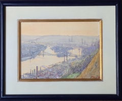 French Watercolor Impressionist Landscape, The City of Rouen.