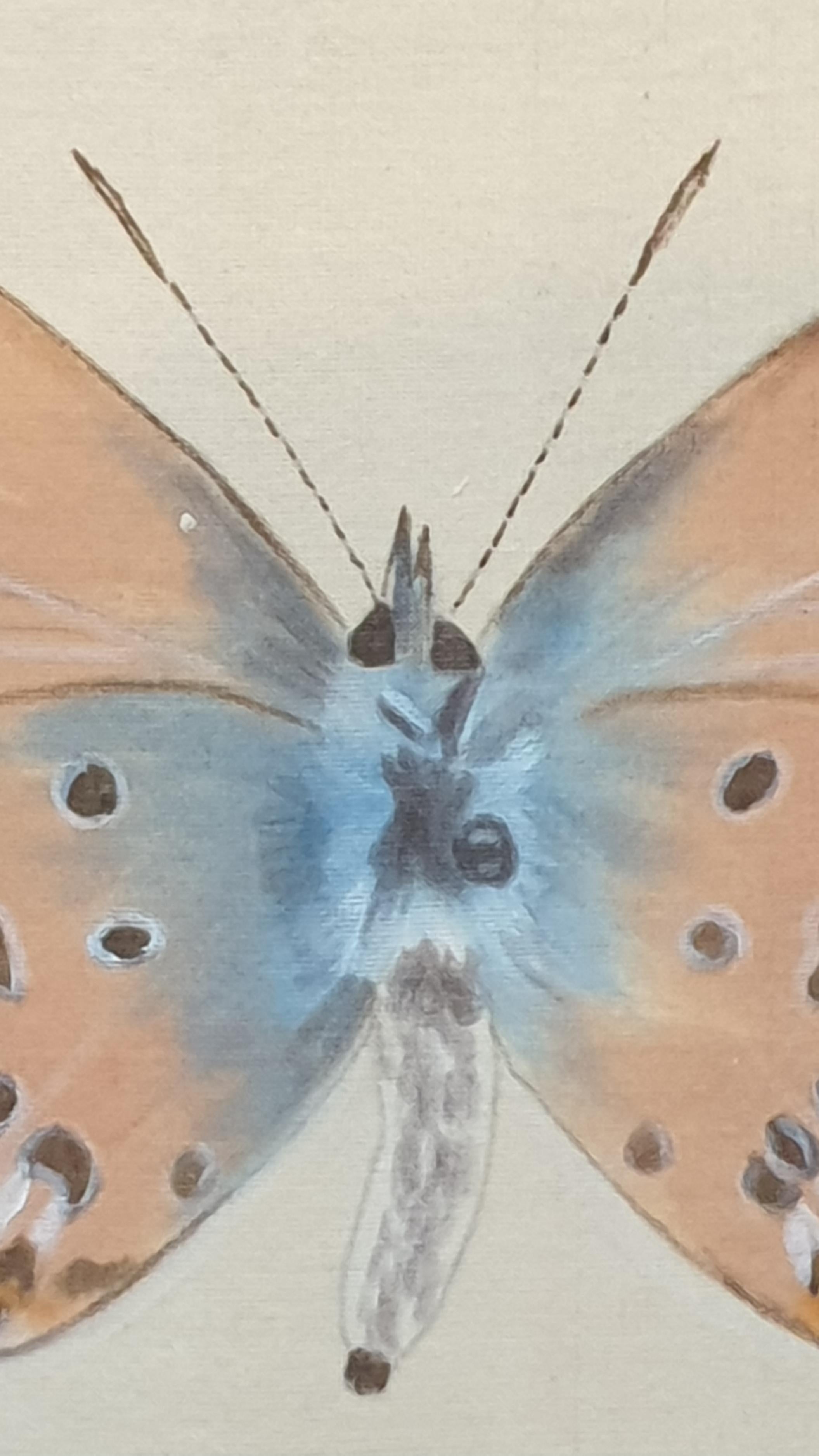 Studie eines Schmetterlings, Aquarell auf Seide auf handgeschöpftem Papier angewendet.  (Grau), Animal Painting, von La Roche Laffitte