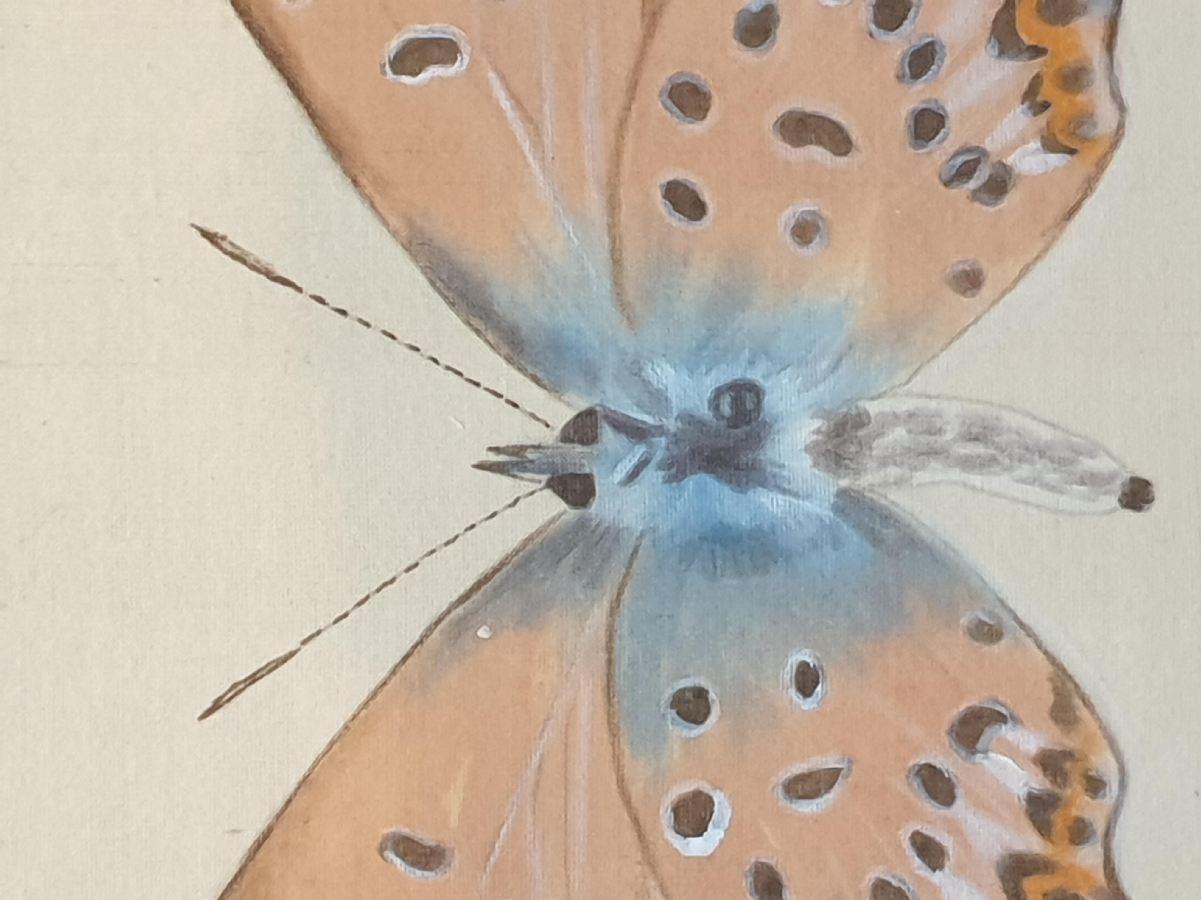 Study of a Butterfly, Watercolour on Silk Applied to Handmade Paper.  For Sale 2