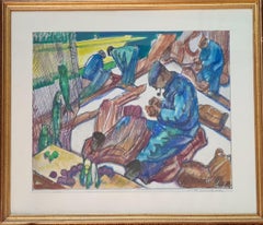 A Good Catch, Mending the Nets, French Mid Century Port Scene