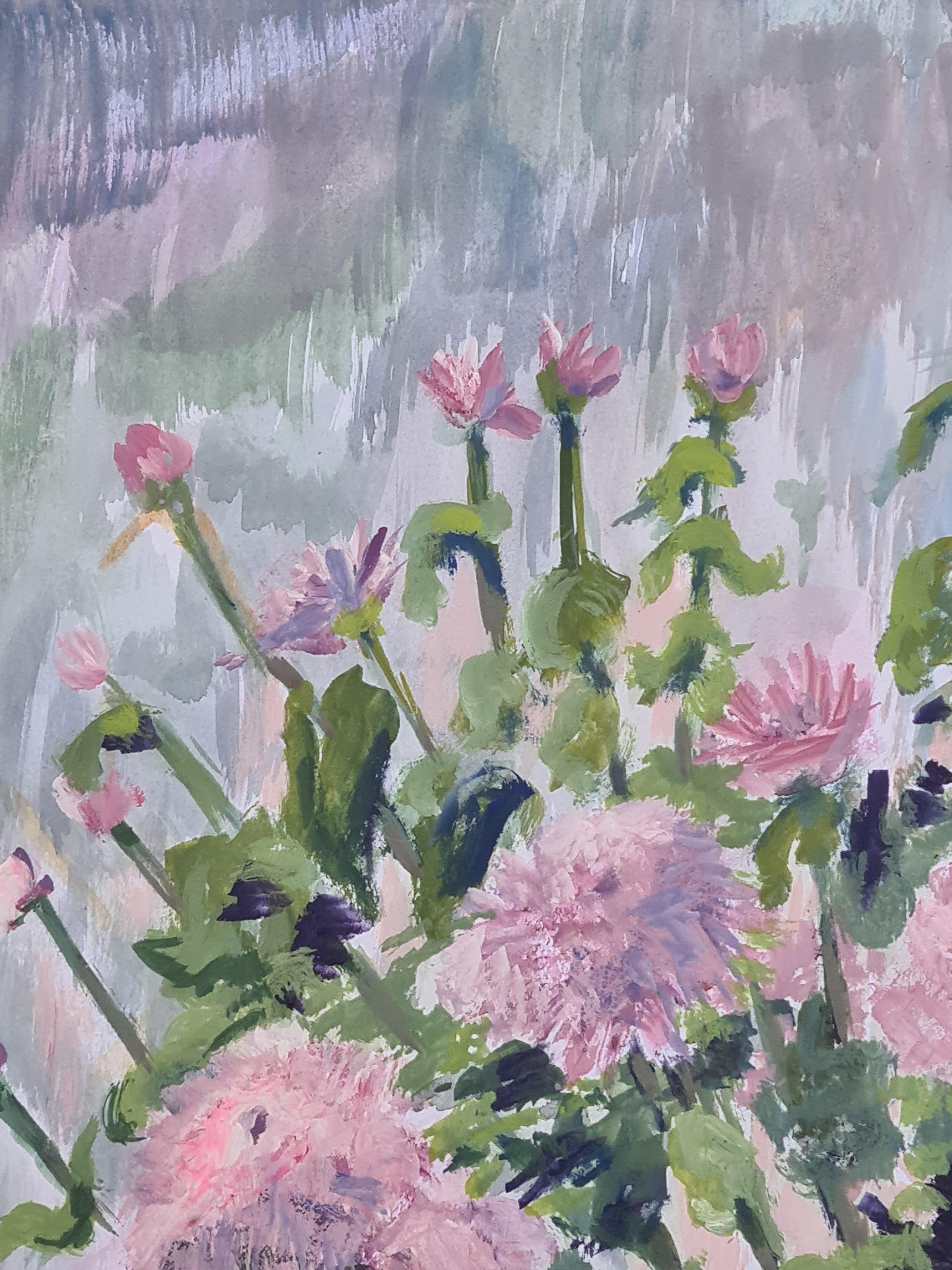 Rosa Fülle, „Oillets“, Stillleben mit Blumen in einer Vase, Homage a Manet. (Grau), Still-Life, von Unknown