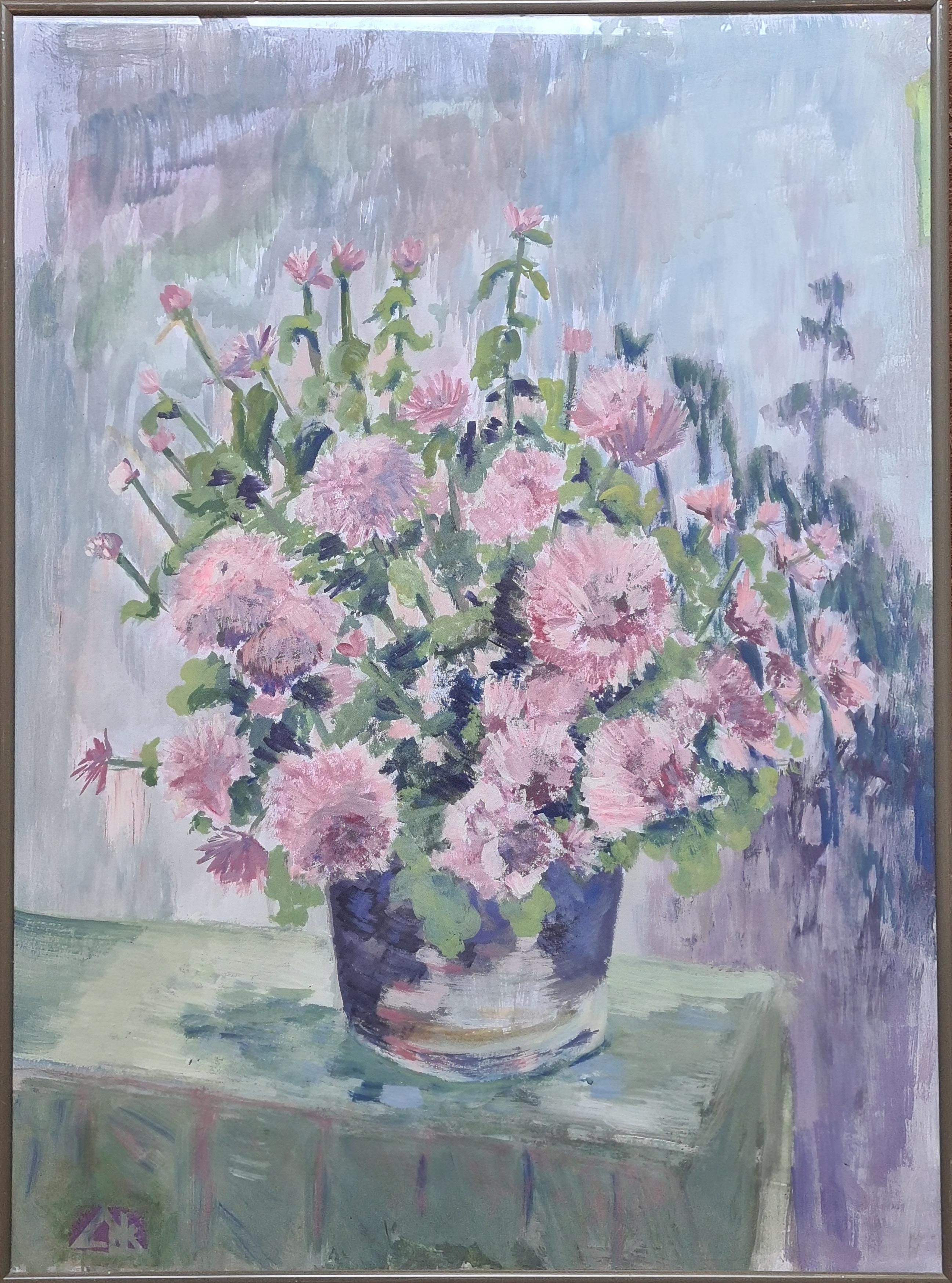 Pink Abundance, 'Oillets', Still life of Flowers In a Vase, Homage a Manet. For Sale 1