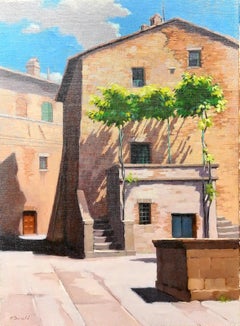 Used The Square, Monticchiello, Tuscany, Italy, Large Scale Oil on Canvas.