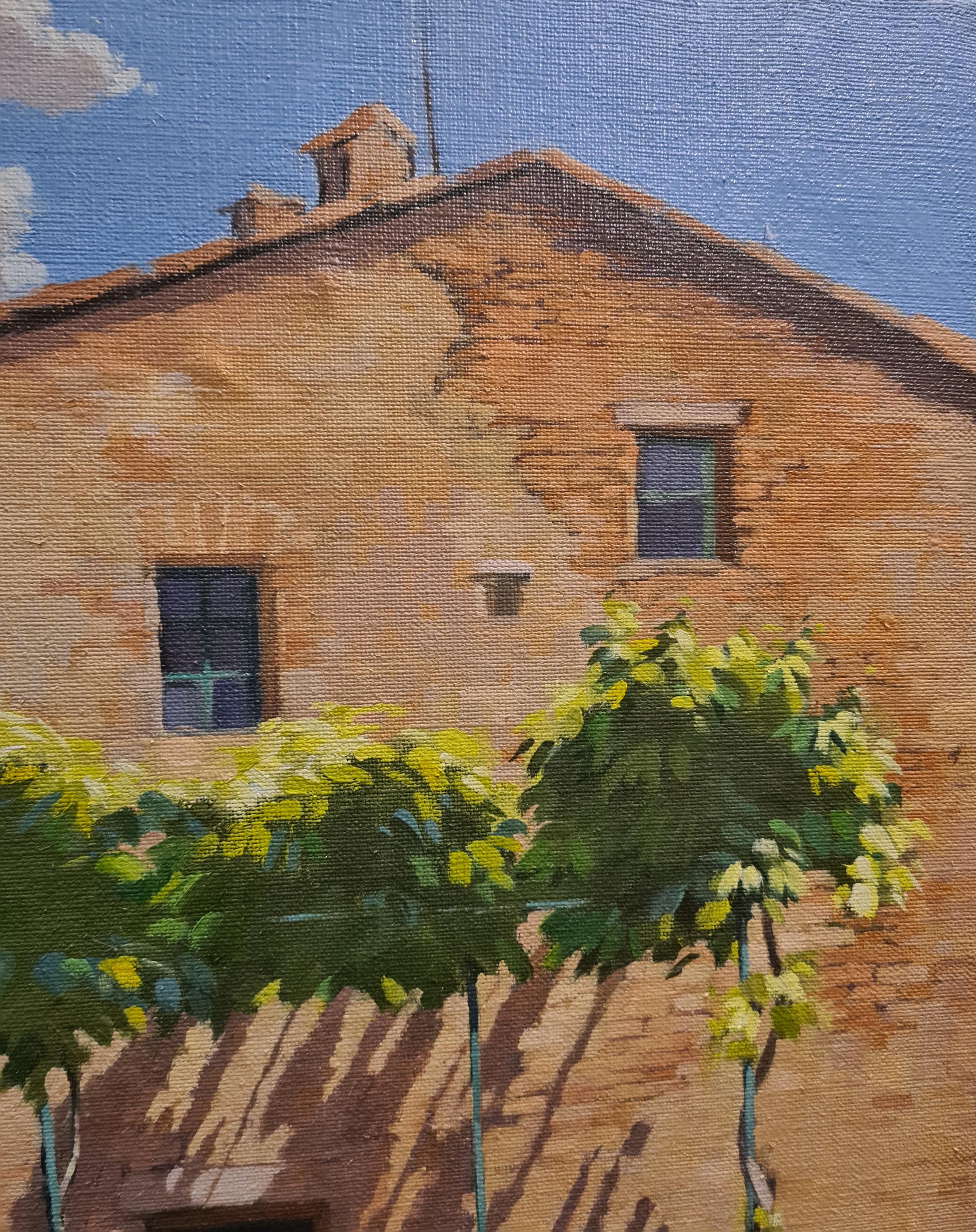 La piazza, Monticchiello, Toscana, Italia, Olio su tela di grandi dimensioni. 4