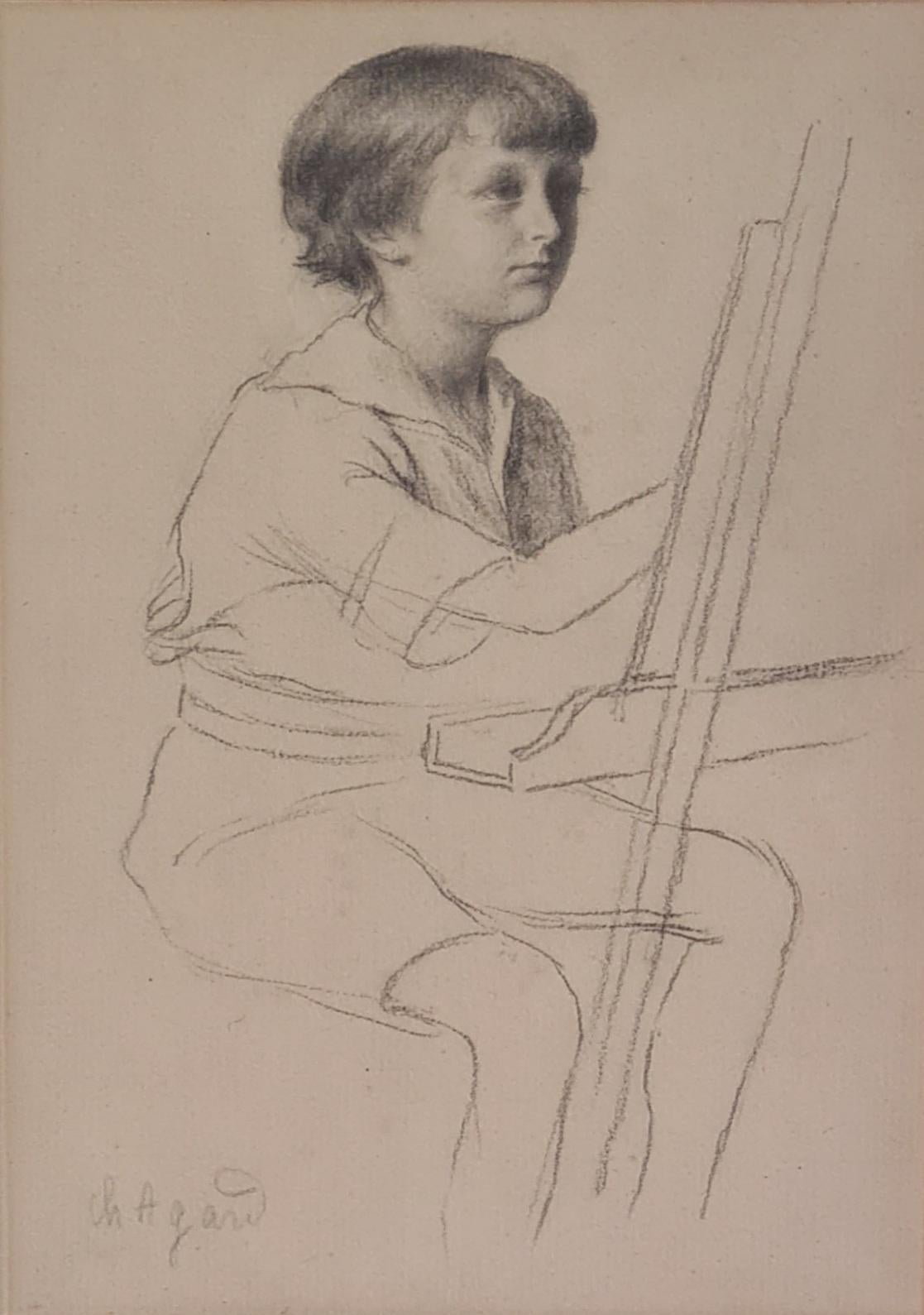 Charles-Jean Agard Portrait – Französische Impressionisten-Porträtzeichnung, 'The Art Lesson'