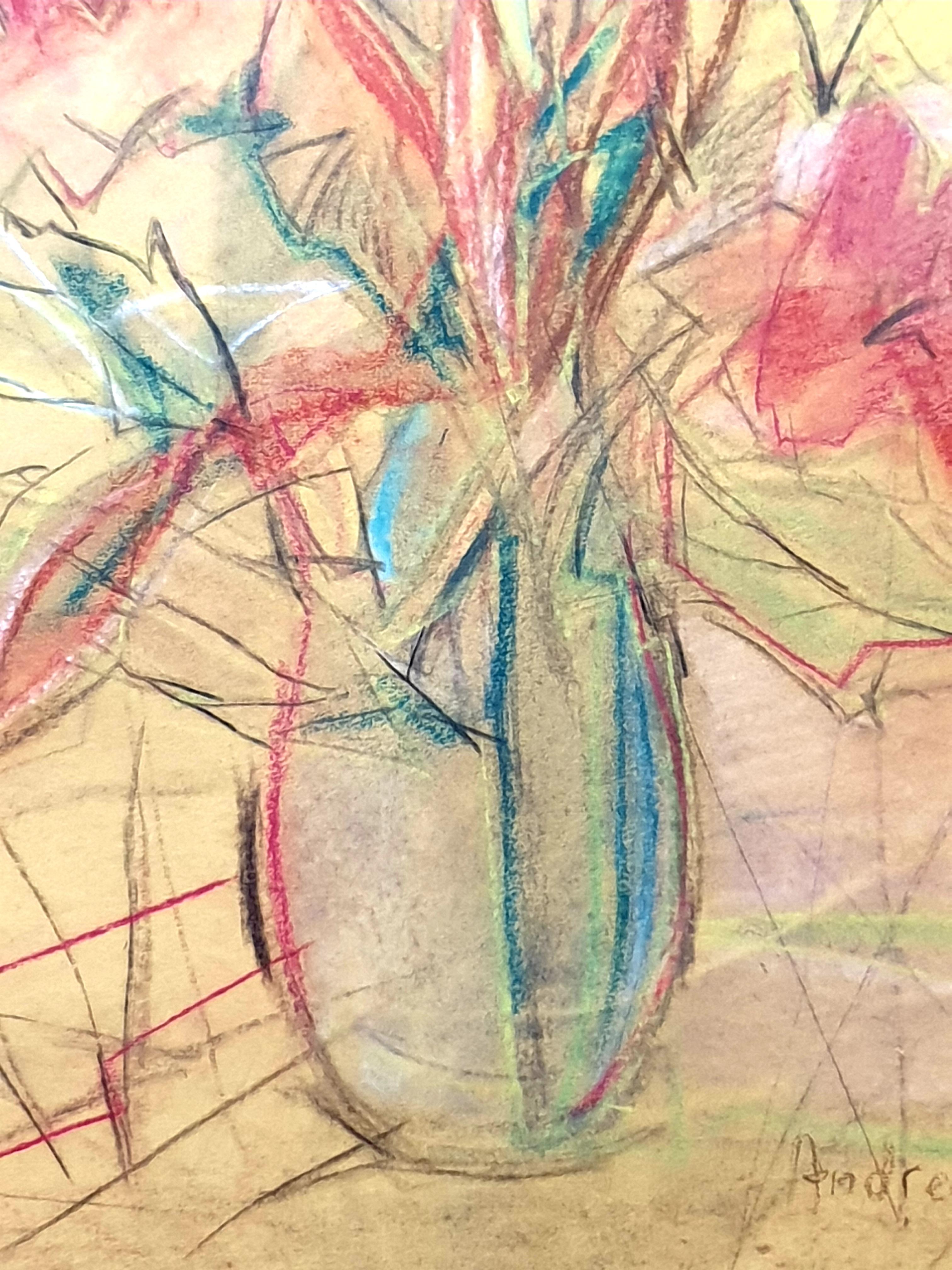 Nature morte expressionniste du milieu du siècle représentant des fleurs dans un vase. - Expressionniste Art par Andrée RUY PETROFF 