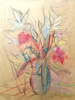 Expressionist Mid-Century Still Life of Flowers in a Vase.
