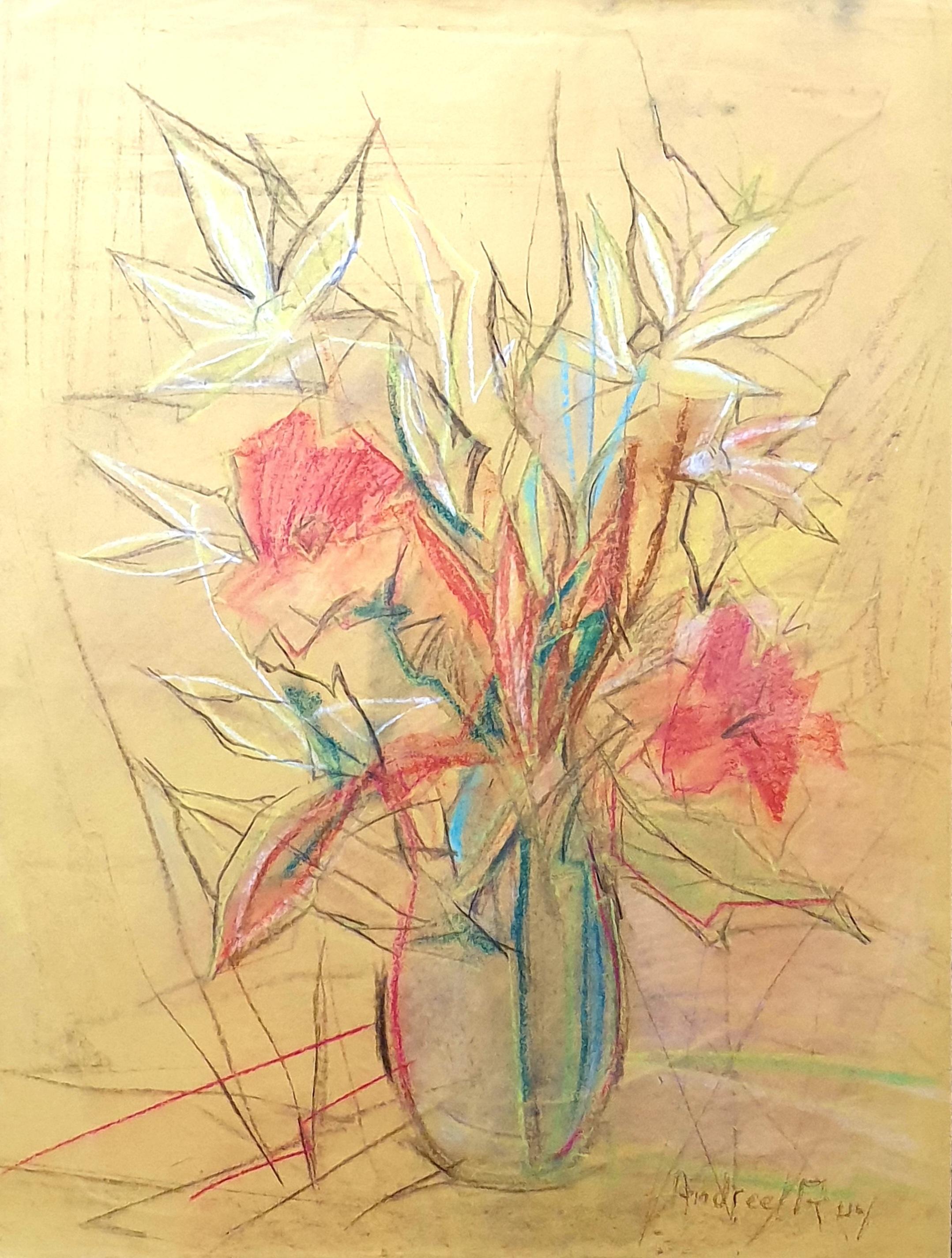 Expressionist Mid-Century Still Life of Flowers in a Vase. For Sale 7