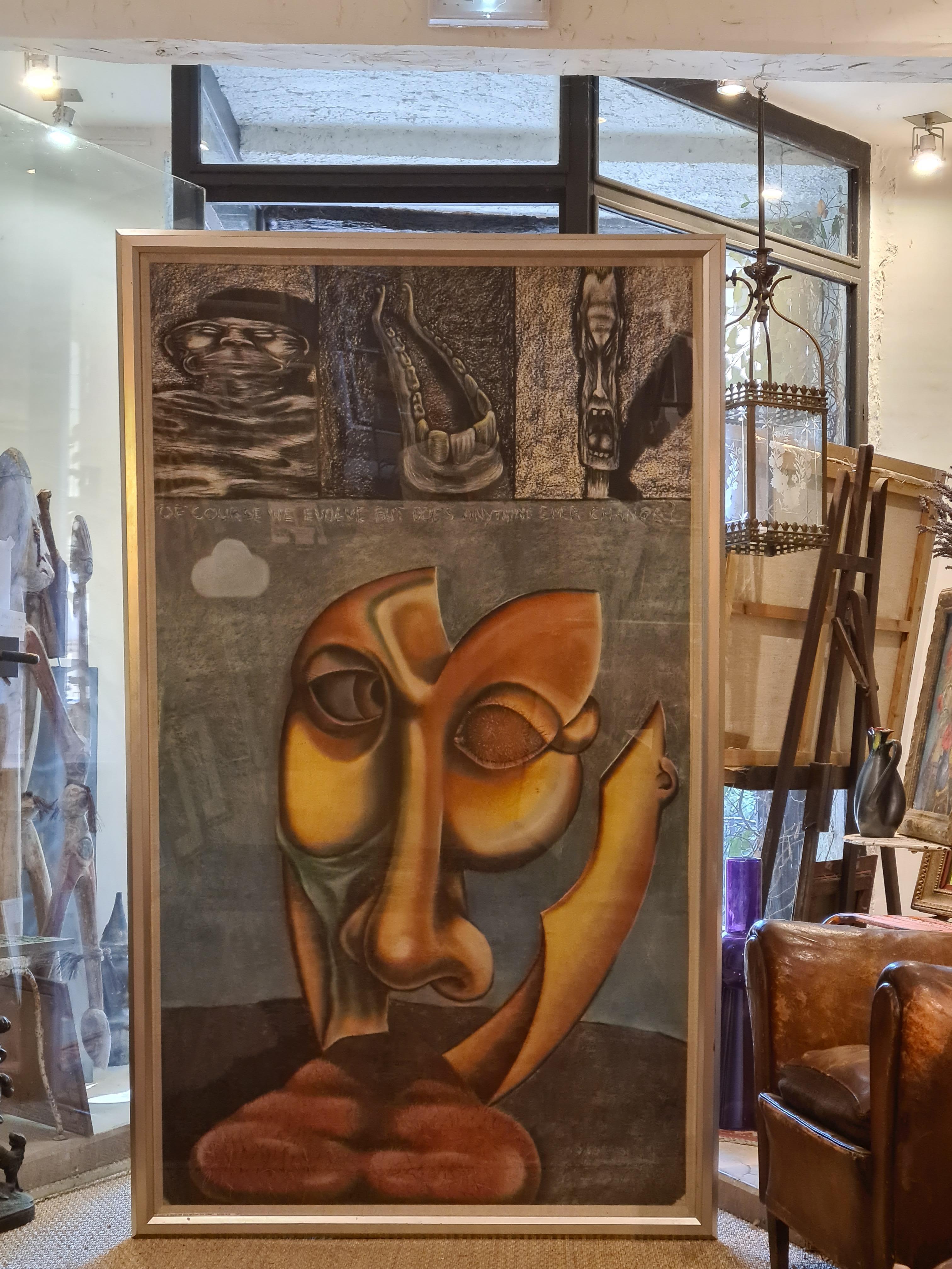 Monumental Surrealist Pastel, Of Course We Evolve But Does Anything Ever Change? For Sale 9
