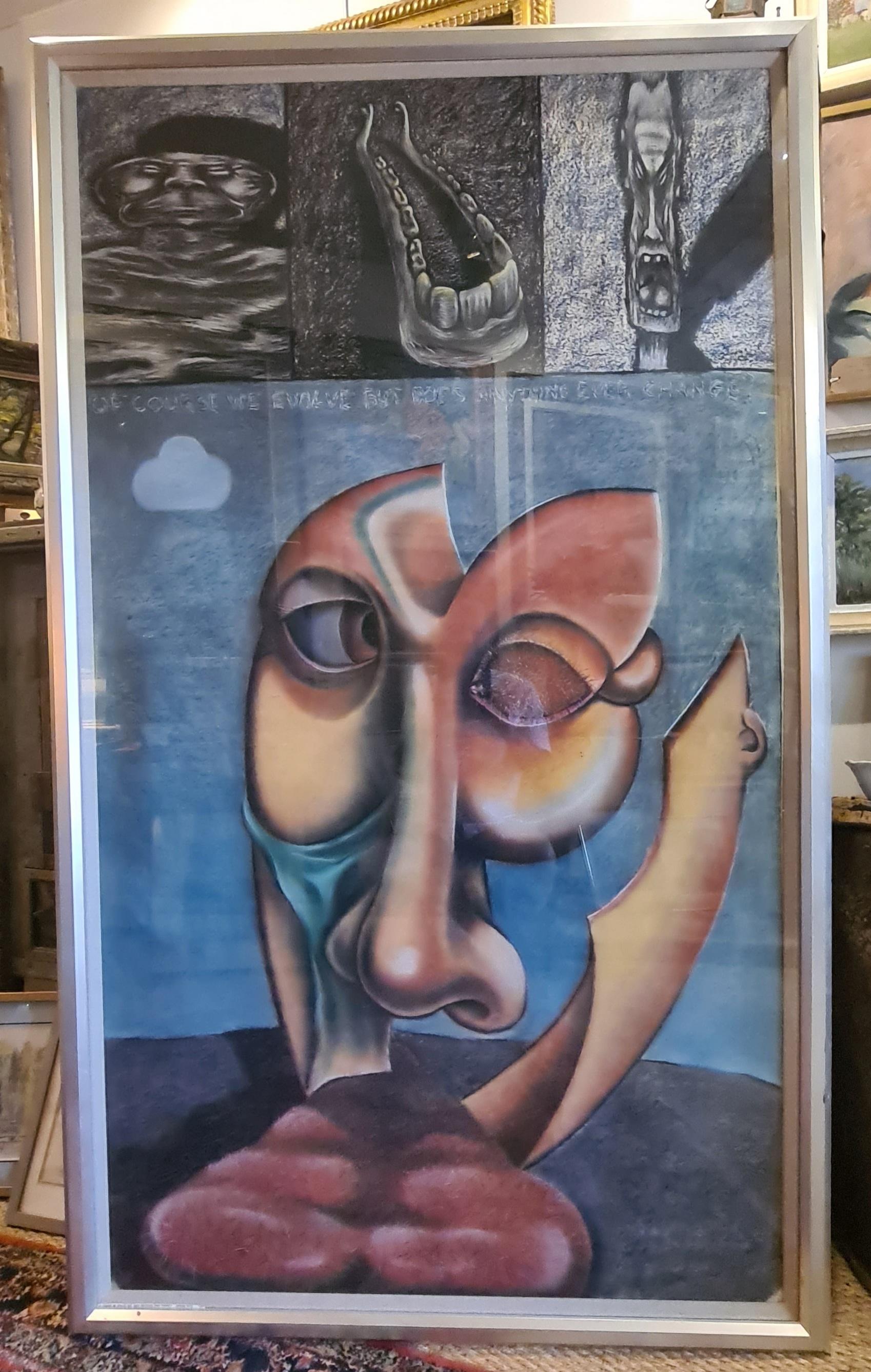 Monumental Surrealist Pastel, Of Course We Evolve But Does Anything Ever Change? For Sale 8