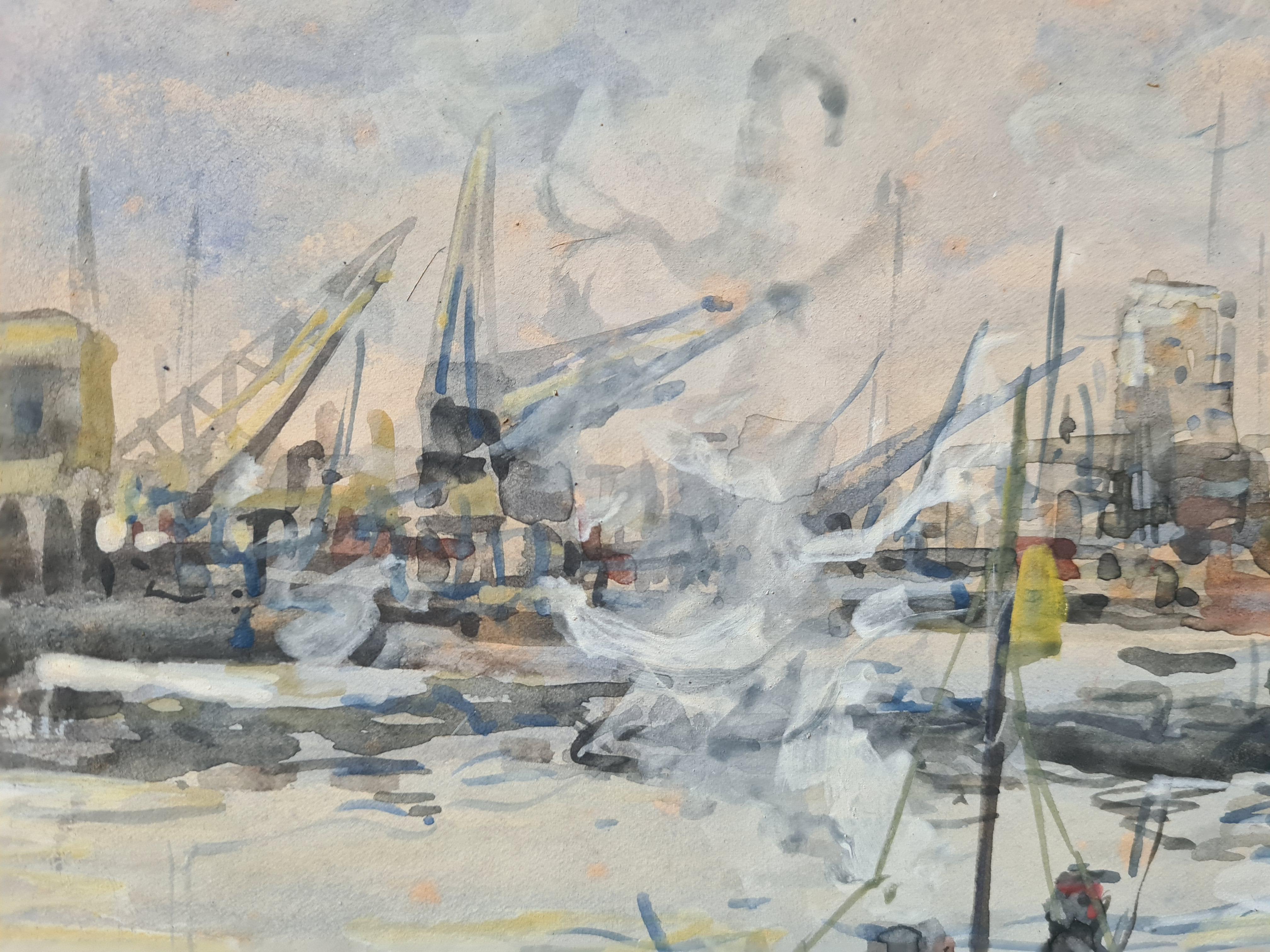 Impressionist View of The Leuvehaven in the Port of Rotterdam, Dutch Watercolour For Sale 1