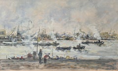 Impressionistische Ansicht der Leuvehaven im Hafen von Rotterdam, niederländisches Aquarell