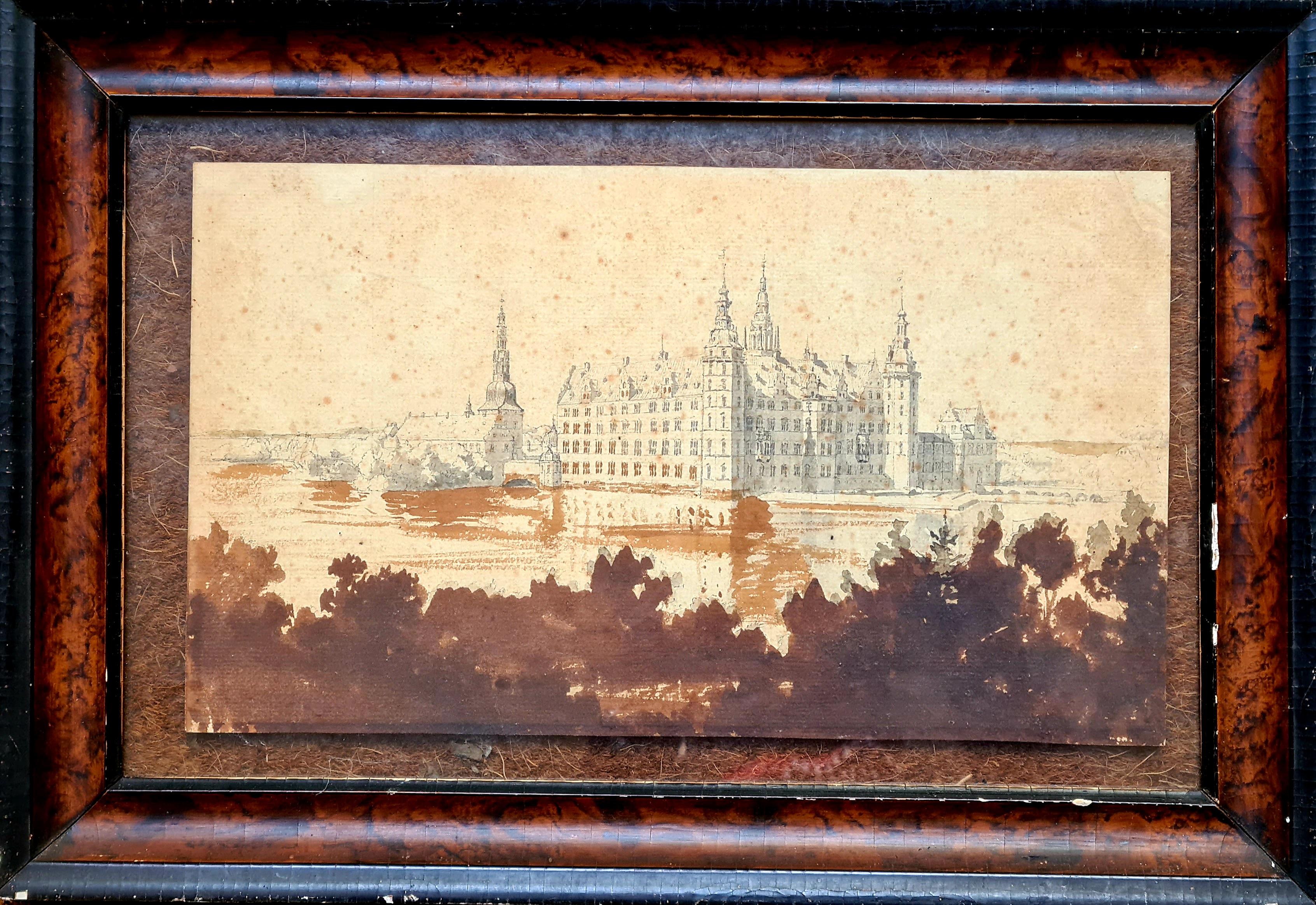 19th Century Architectural Danish Drawing & Watercolour of Frederiksborg Castle - Art by Thorald Læssøe
