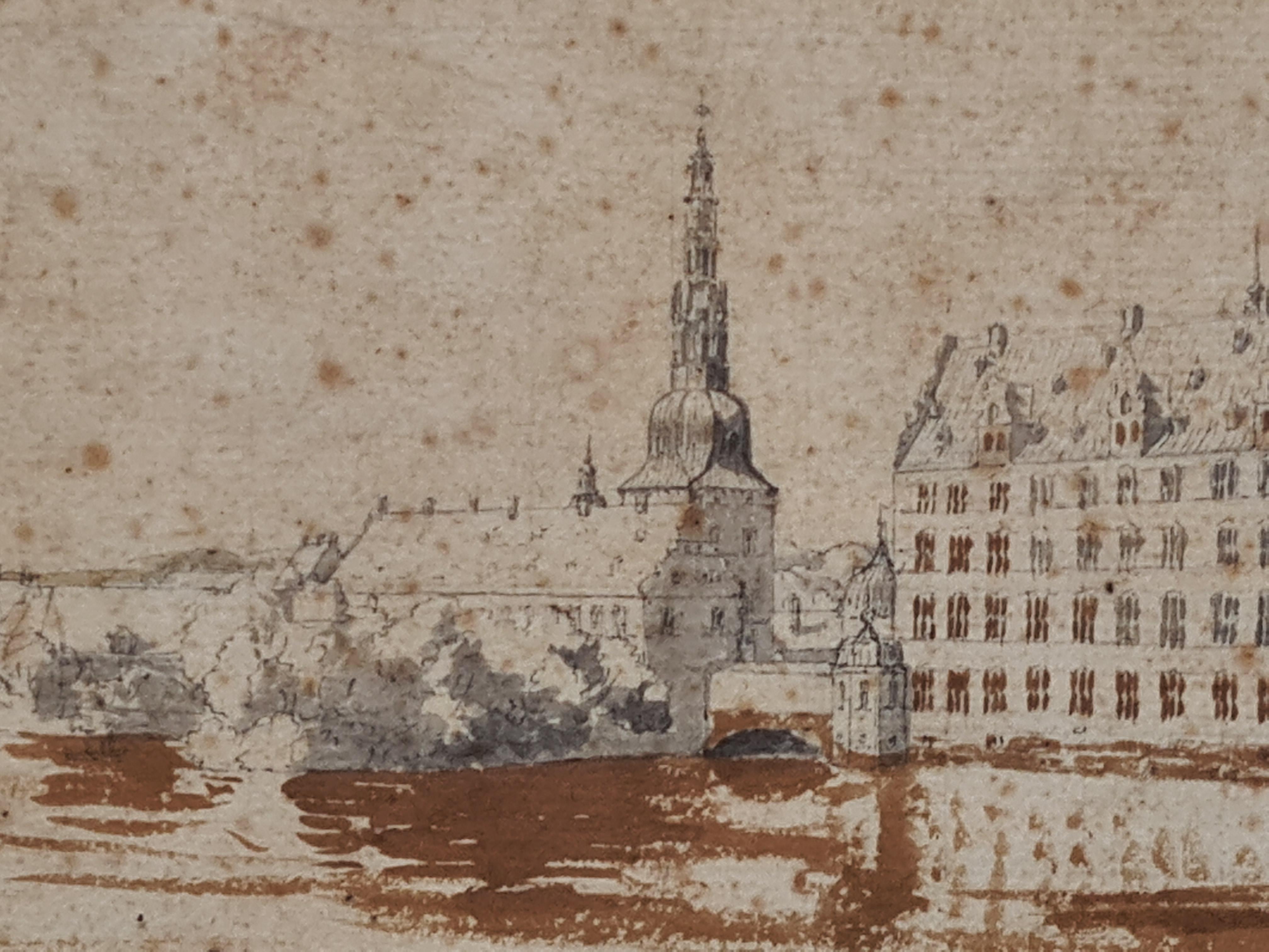 19th Century Architectural Danish Drawing & Watercolour of Frederiksborg Castle For Sale 1