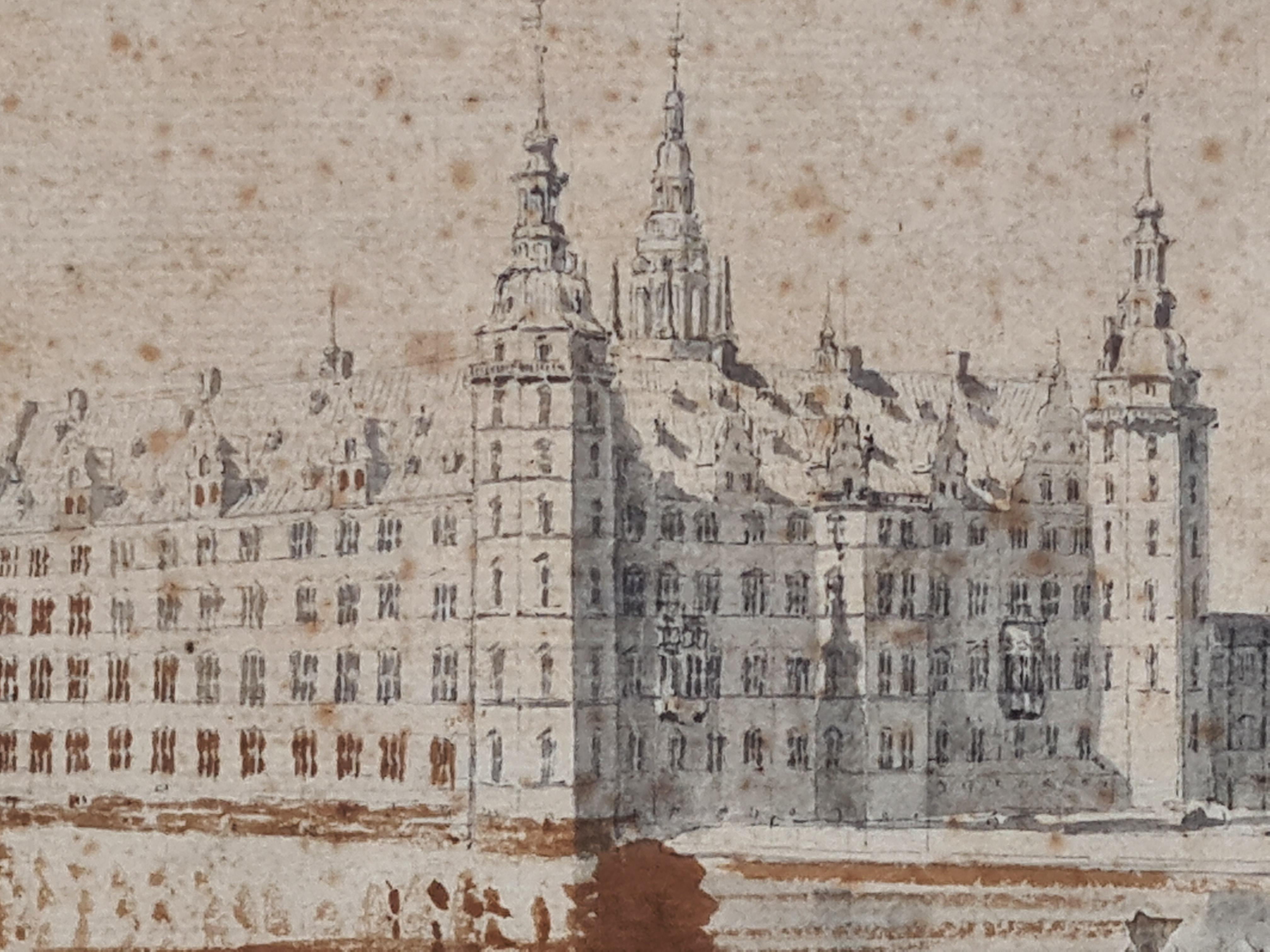 19th Century Architectural Danish Drawing & Watercolour of Frederiksborg Castle For Sale 2