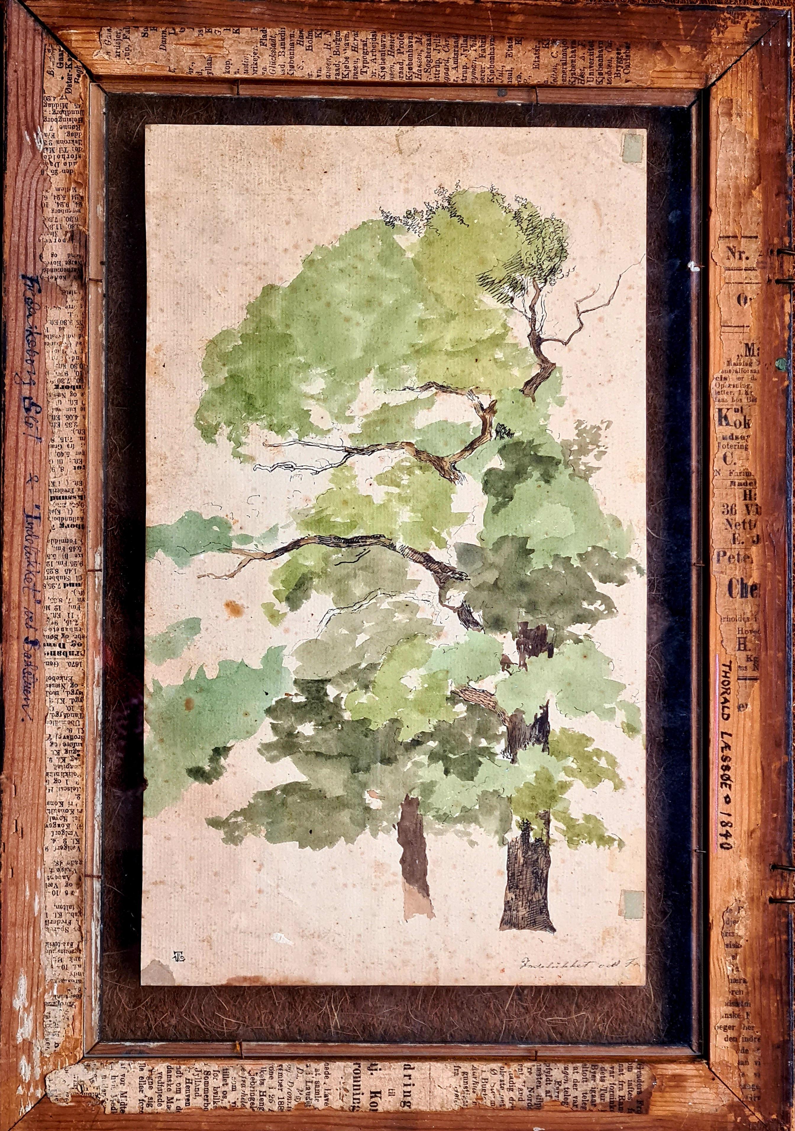 19th Century Danish Drawing and Watercolour Study of a Tree at Indelluket - Art by Thorald Læssøe