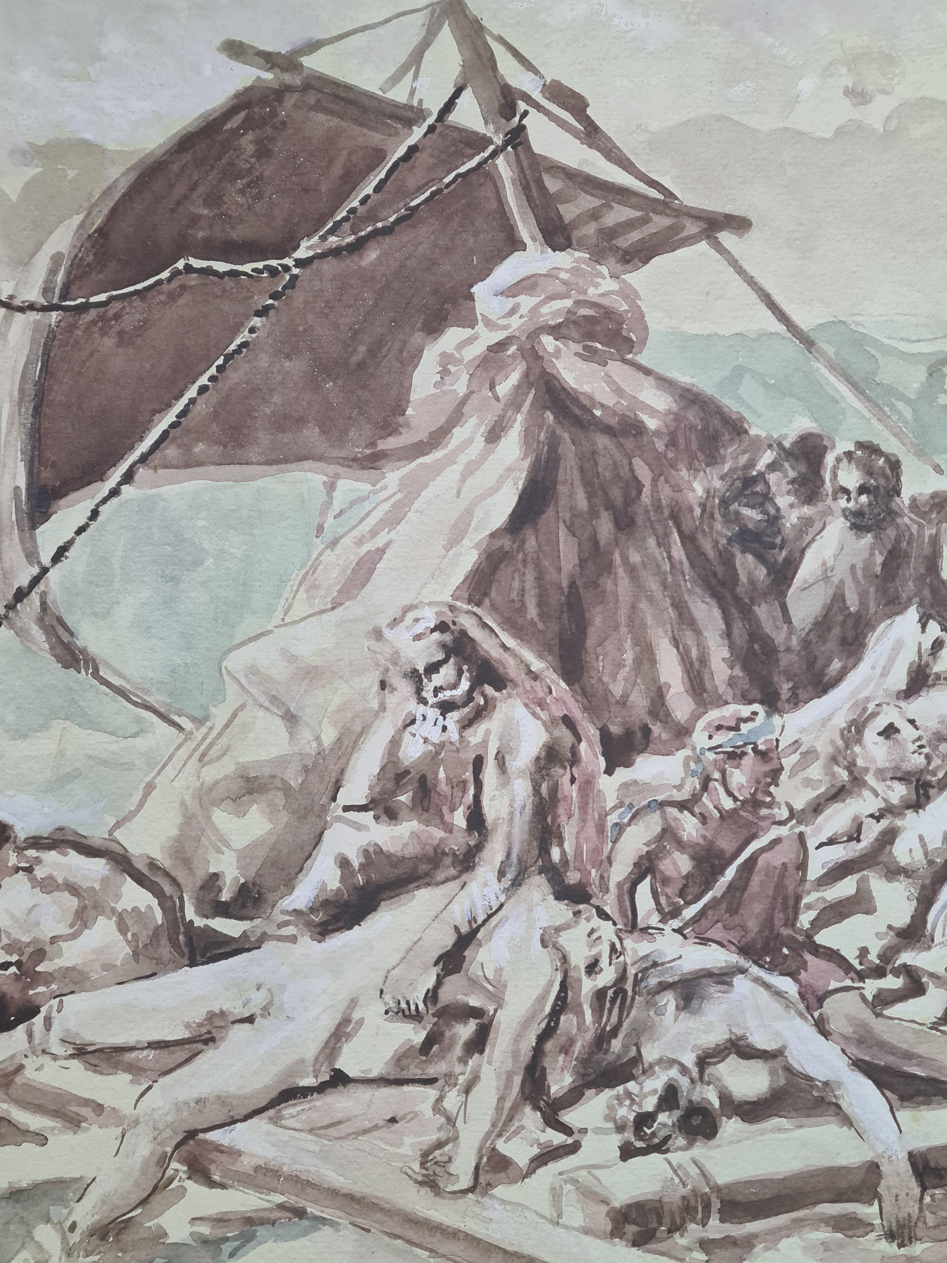 Interprétation à l'aquarelle du Radeau de la Méduse d'après Théodore Géricault - Romantique Art par Derek Carruthers