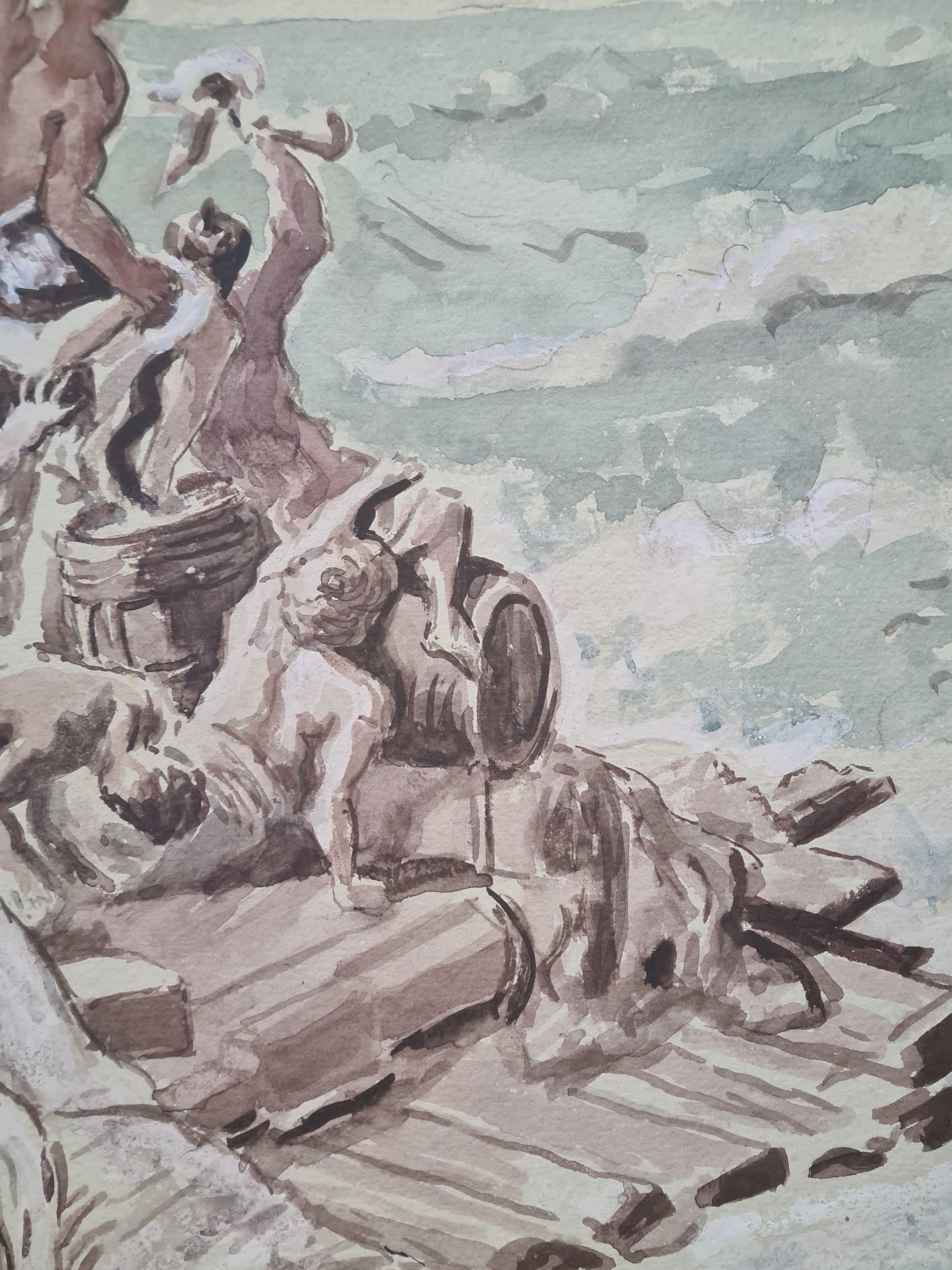 Watercolor Interpretation of the The Raft of the Medusa After Théodore Géricault For Sale 1