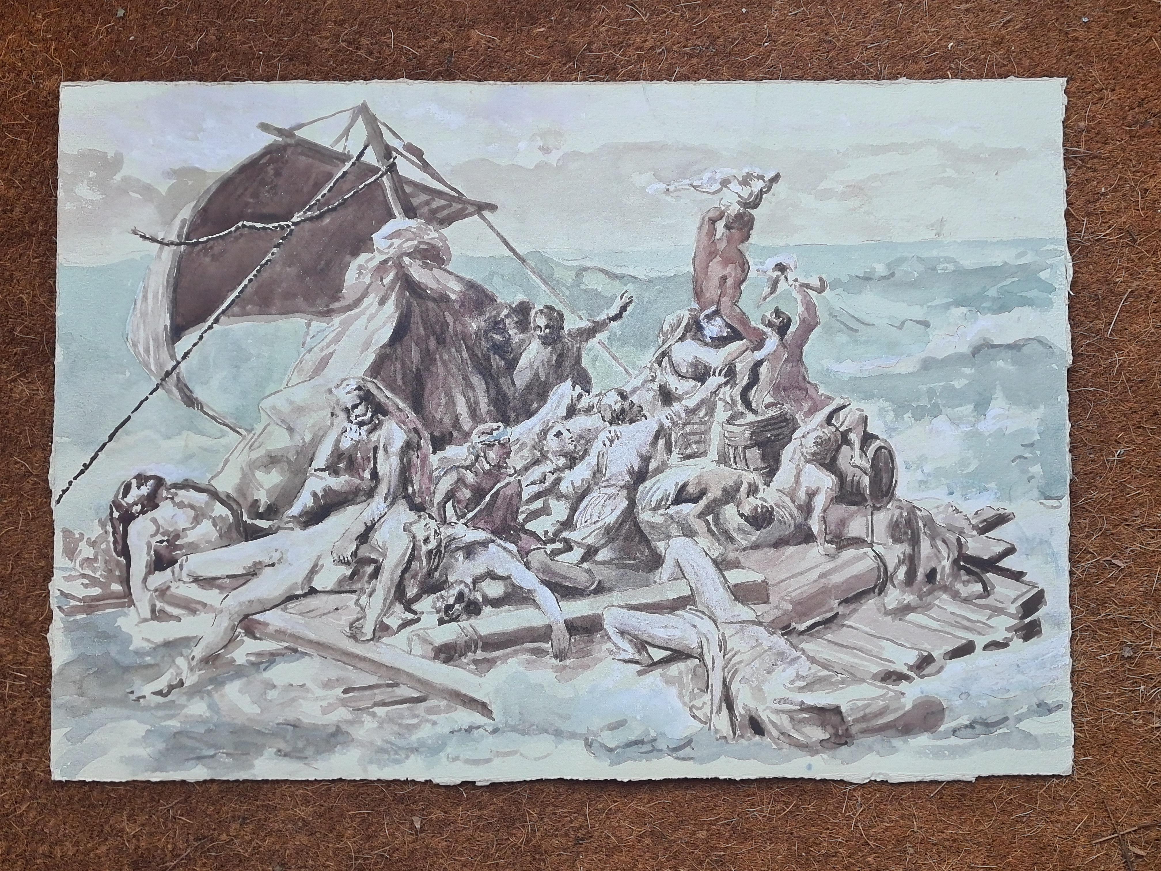 Aquarellinterpretation des The Raft of the Medusa nach Théodore Géricault im Angebot 5