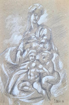 Vintage Renaissance Style Drawing of The Medici Madonna and Cherubs