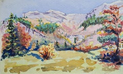 1930s French Impressionist Watercolour of a Mountain Scene