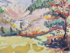 1930s French Impressionist Watercolour of a Mountain Scene