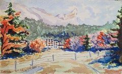 Antique 1930s French Impressionist Watercolour of a Mountain Scene
