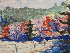 1930s French Impressionist Watercolour of a Mountain Scene