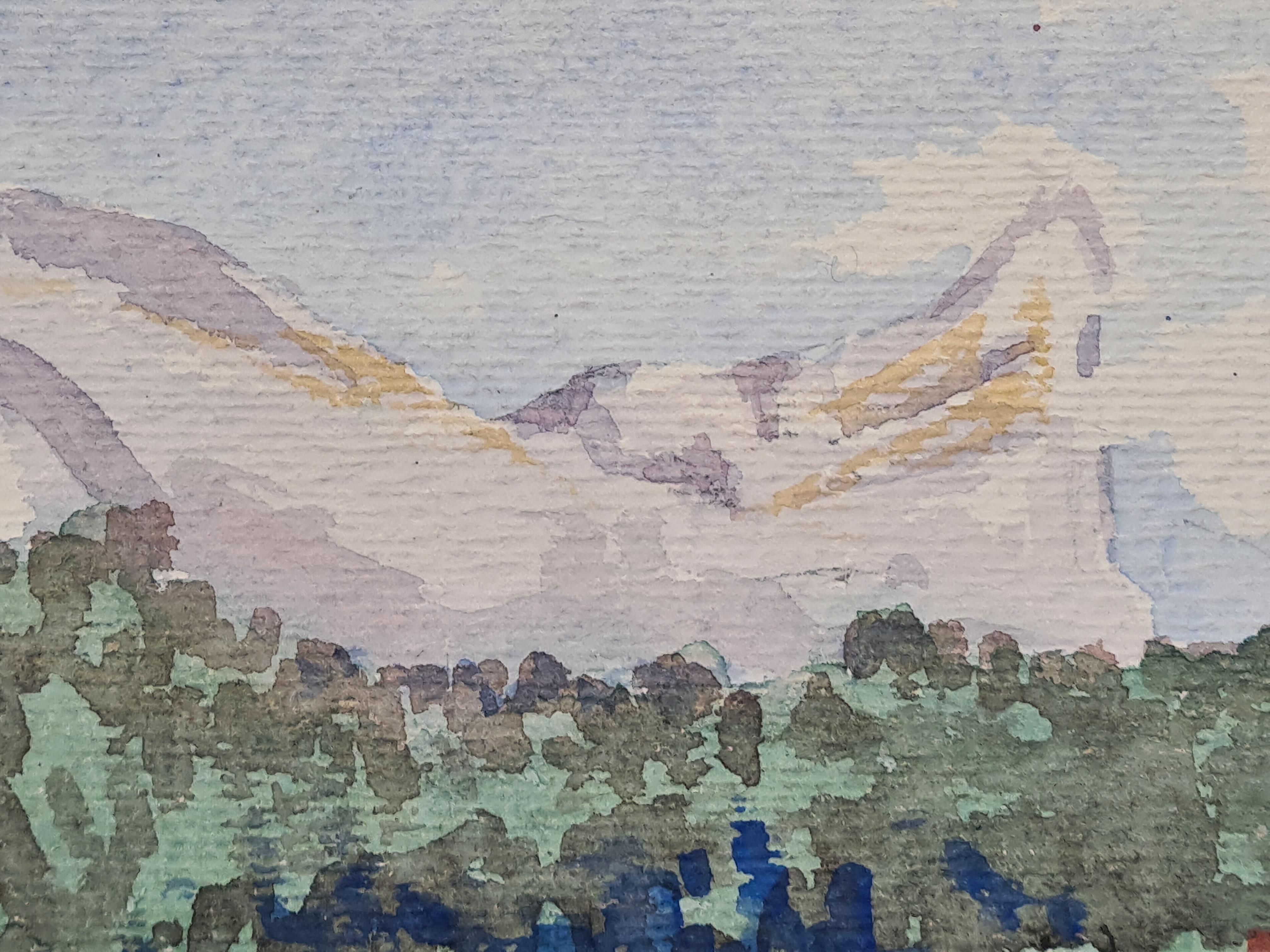 1930s French Impressionist Watercolour of a Mountain Scene 2