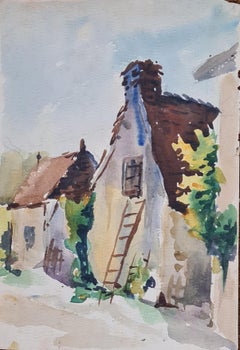 1930s French Impressionist Watercolour of a French Farm