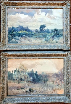 Antique Pair of Impressionist Watercolour Landscapes, Spring and Autumn