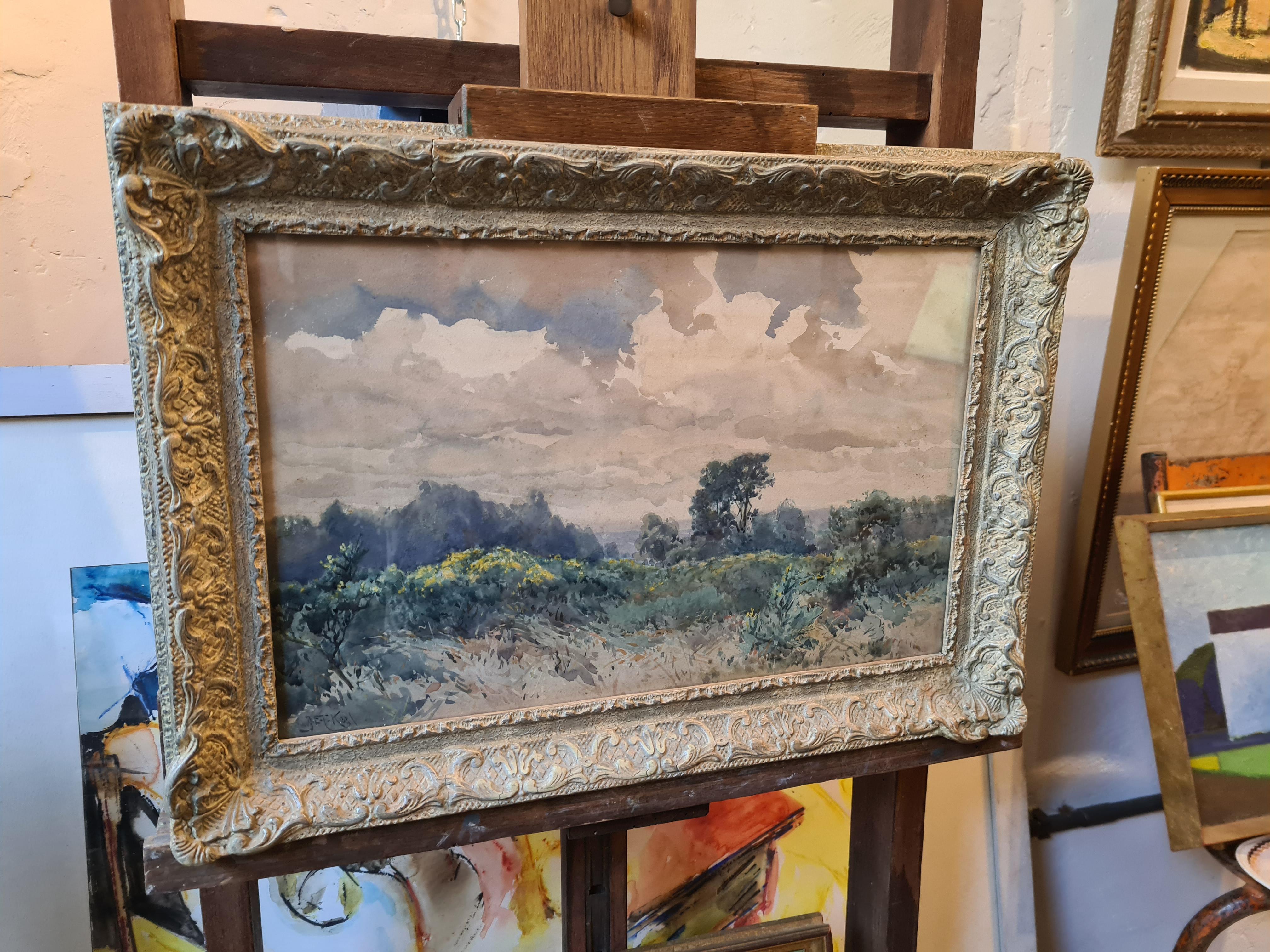 A pair of watercolour landscapes, Spring and Autumn by J E Compton Keel. Both paintings are signed bottom left. Presented in very fine custom patinated 'Regence' frames under glass with Christies auction labels to the back stretchers.

Provenance: