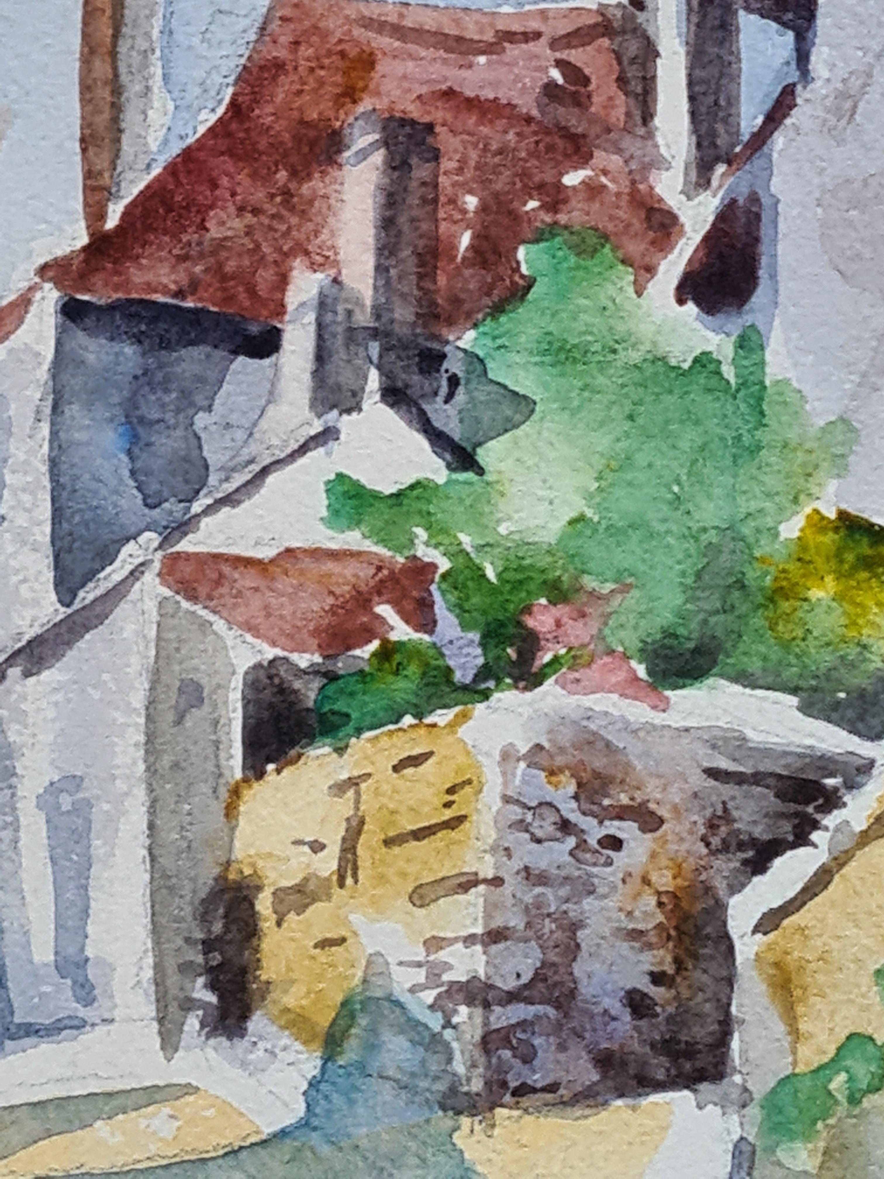 1930's French Impressionist Watercolour of a French Village Scene 2