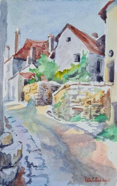 1930's French Impressionist Watercolour of a French Village Scene