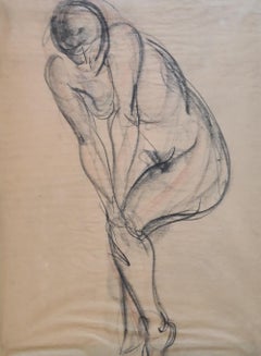 Vintage Female Nude, Pastel and Chalk Study for a Sculpture
