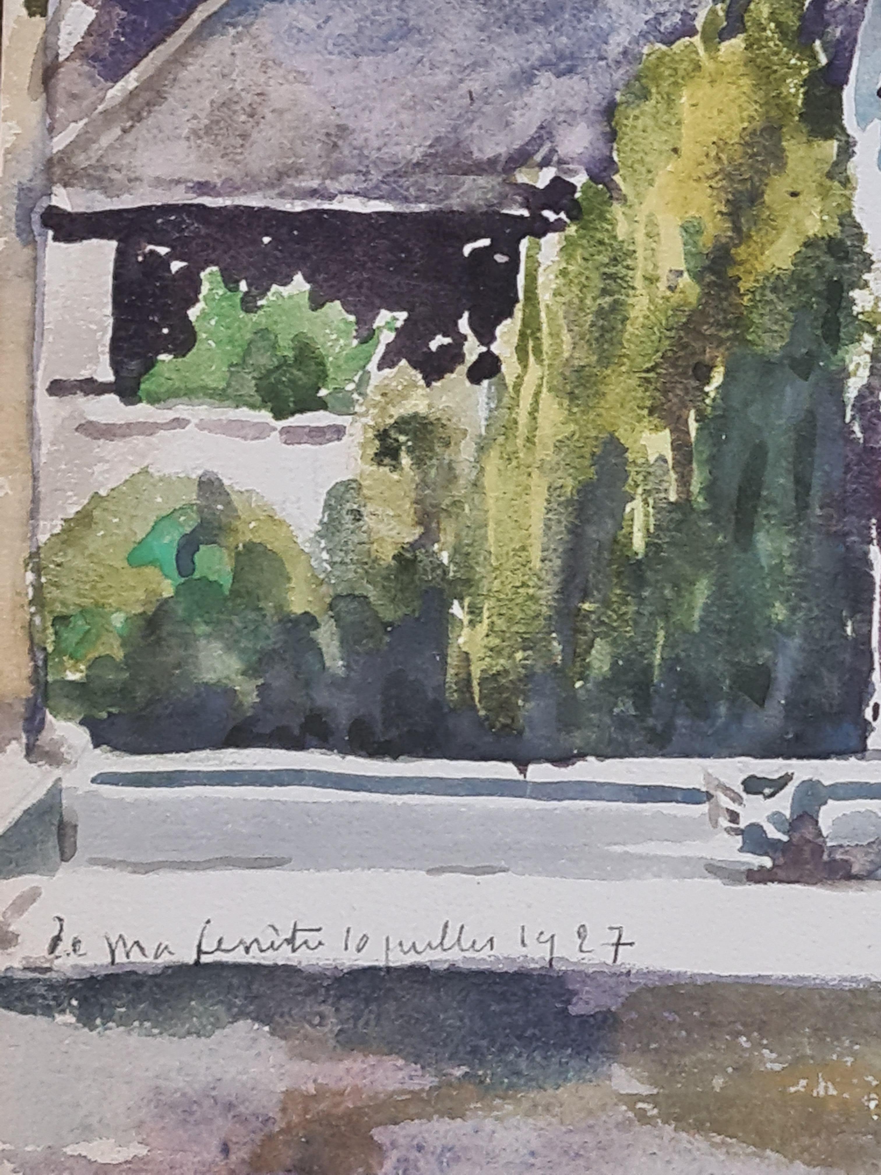 French Impressionist Watercolour of a View from a Window - Art by Henri Clamen
