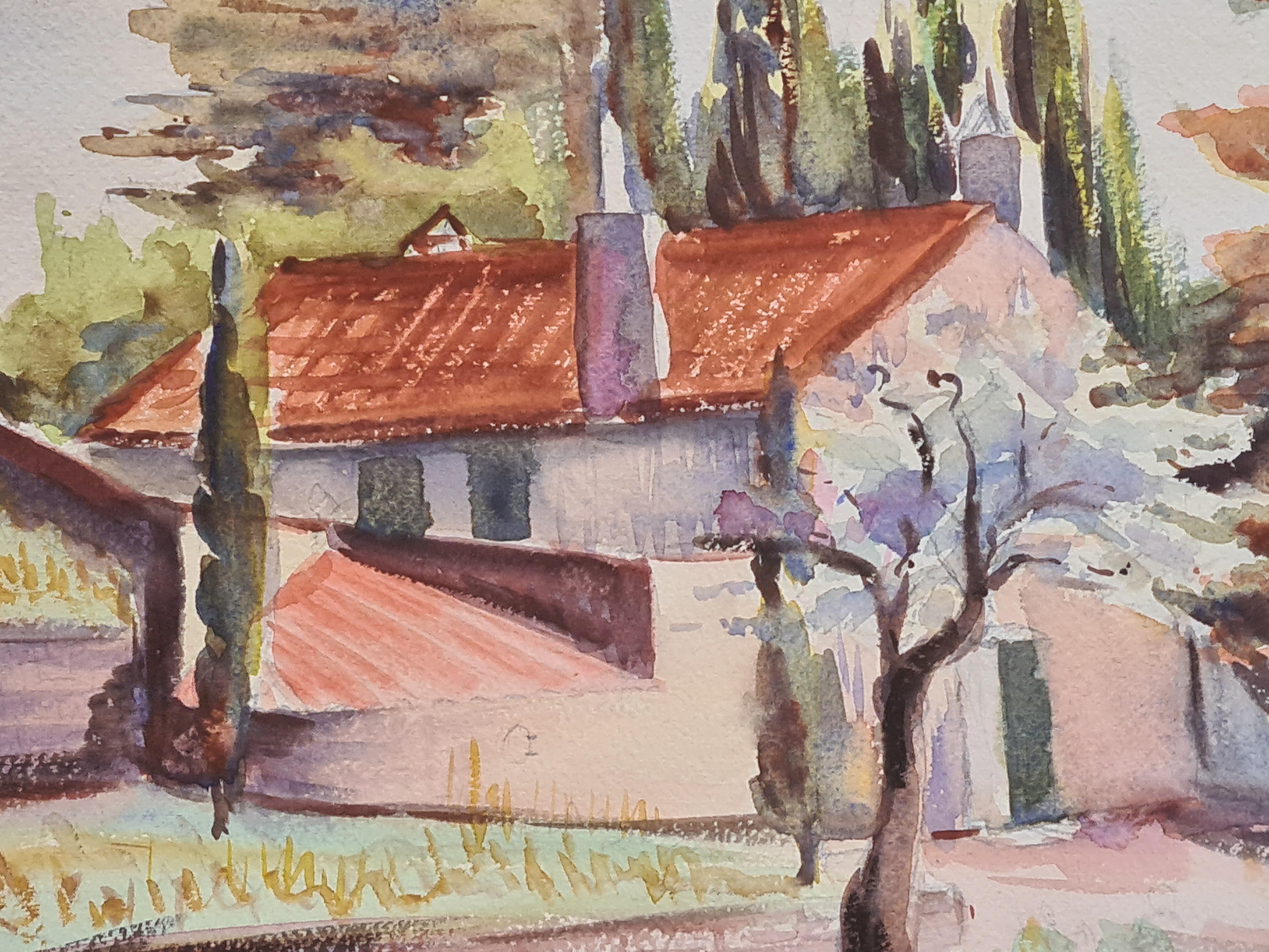 1930 Escuela francesa de Barbizon, Edificios agrícolas en un paisaje - Art Escuela de Barbizon de Henri Clamen