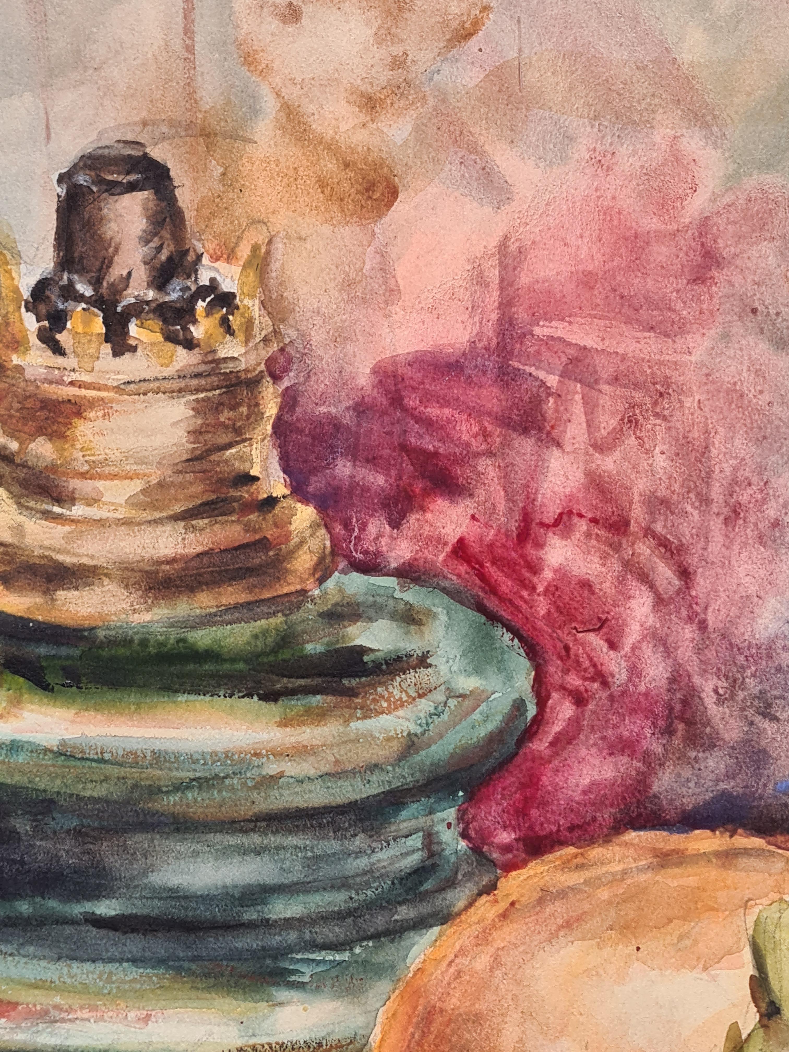 French Impressionist Tablescape Still Life Watercolour For Sale 2