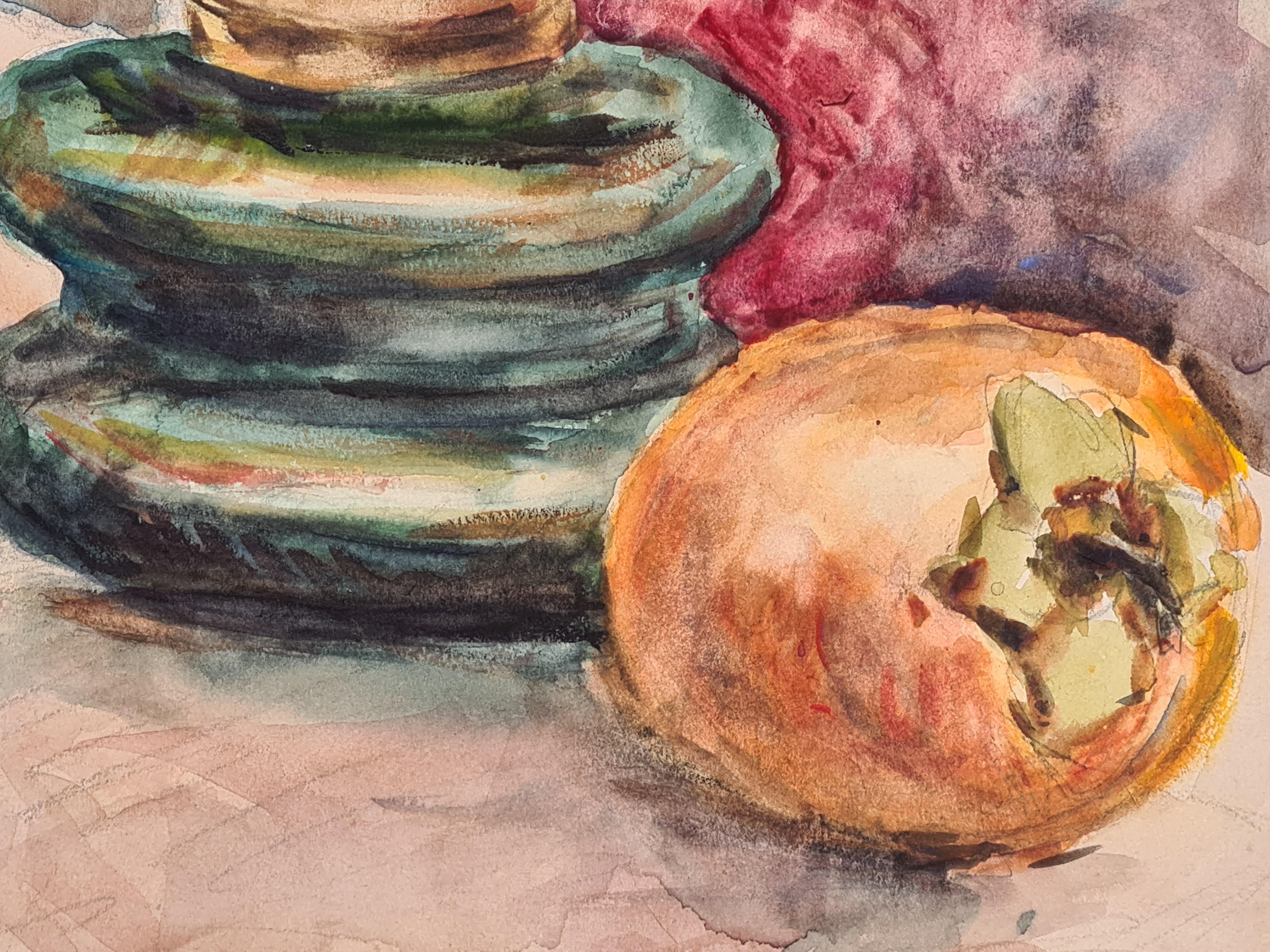 French Impressionist Tablescape Still Life Watercolour - Art by Henri Clamen