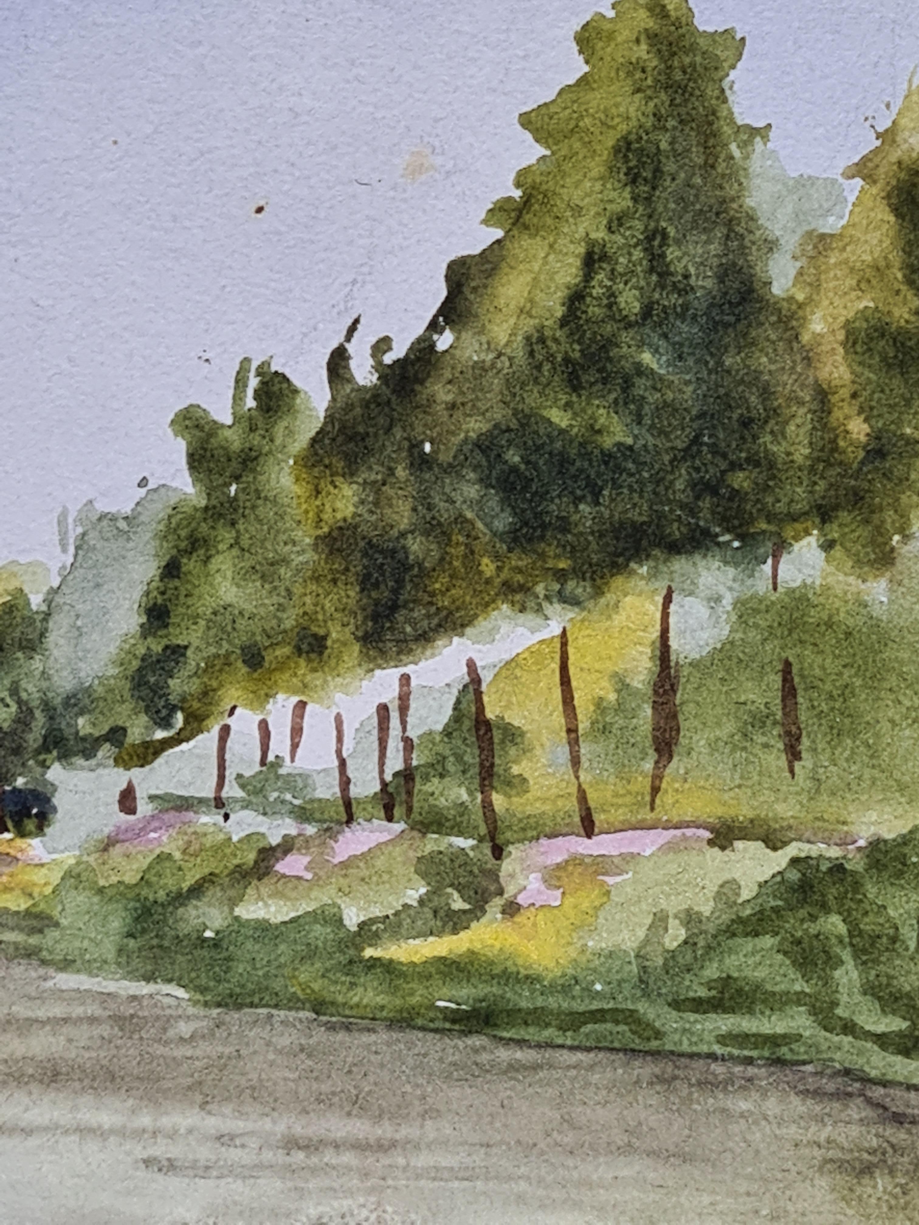 1930er Jahre Französisch Impressionist Aquarell von Le Canal in Peronne Cléry (Romantik), Art, von Henri Clamen