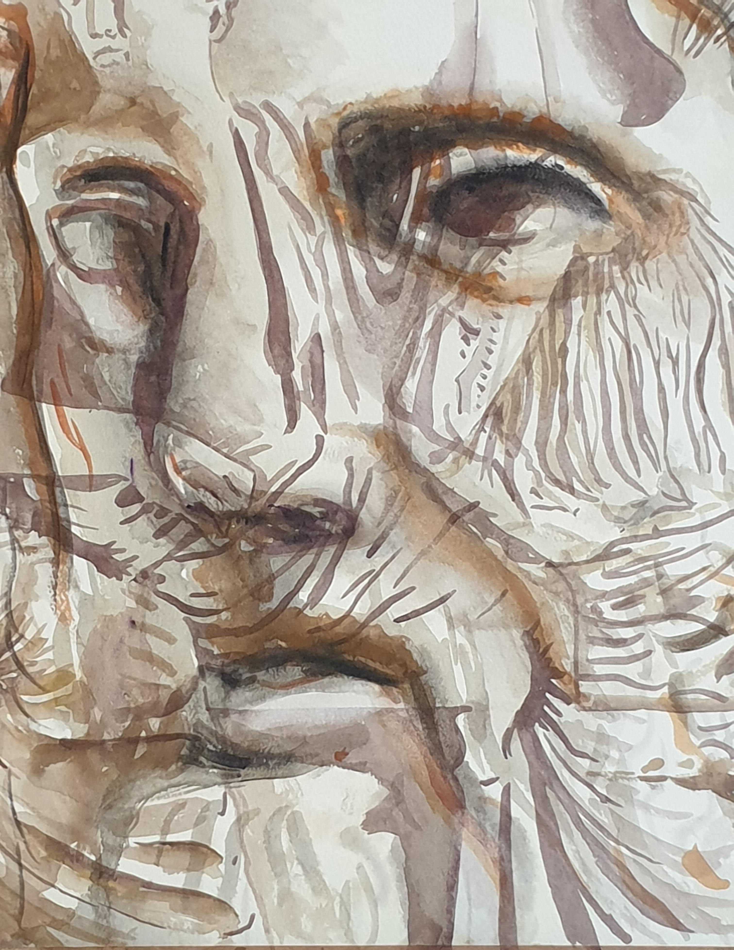 Gouache y acuarela sobre papel de finales del siglo XX. Dioses griegos'. - Figurative Painting Beige de Derek Carruthers 