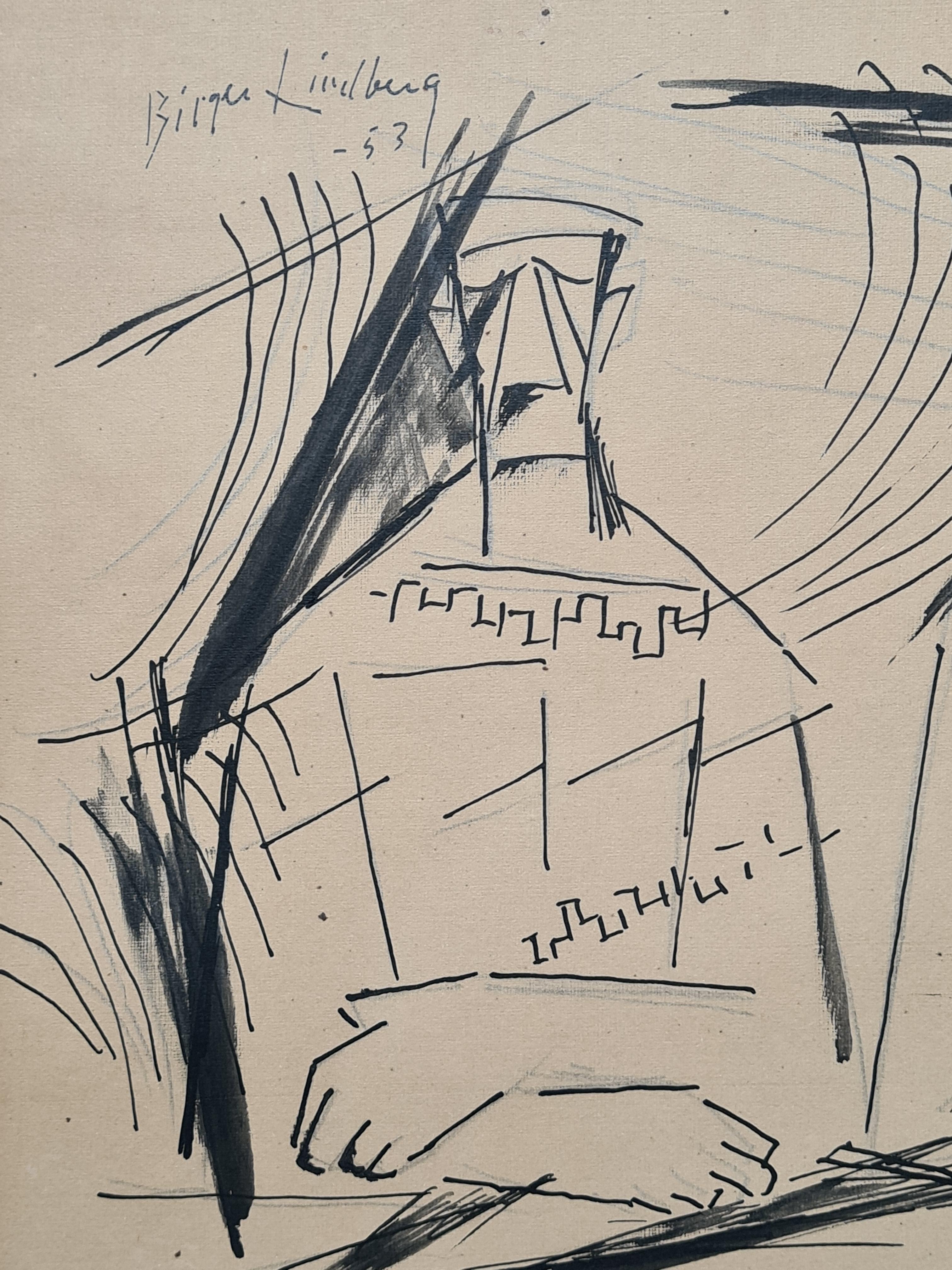 Constructivist Scandinavian Mid Century Drawing of 'The Conversation' For Sale 1