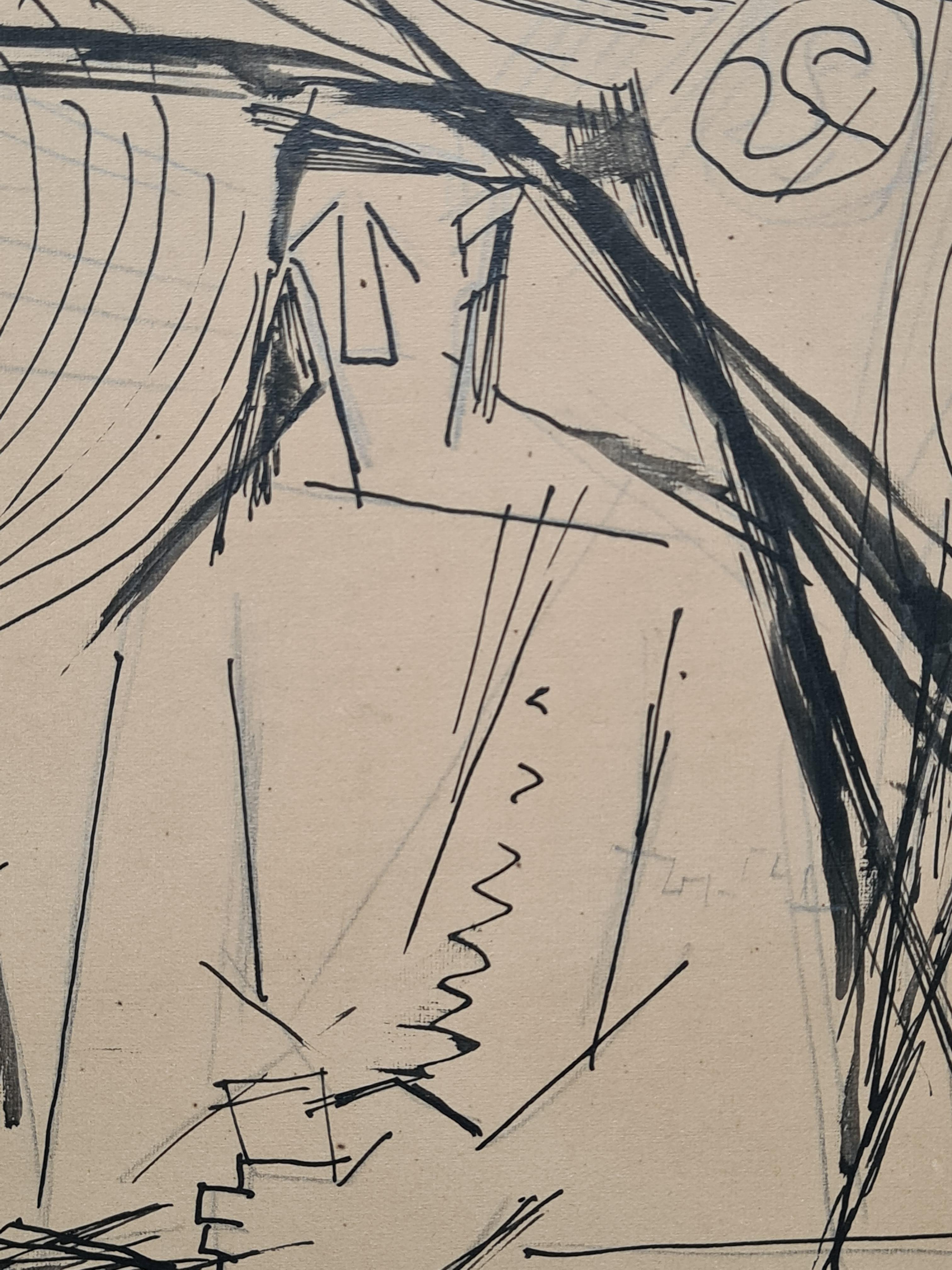 Constructivist Scandinavian Mid Century Drawing of 'The Conversation' For Sale 2