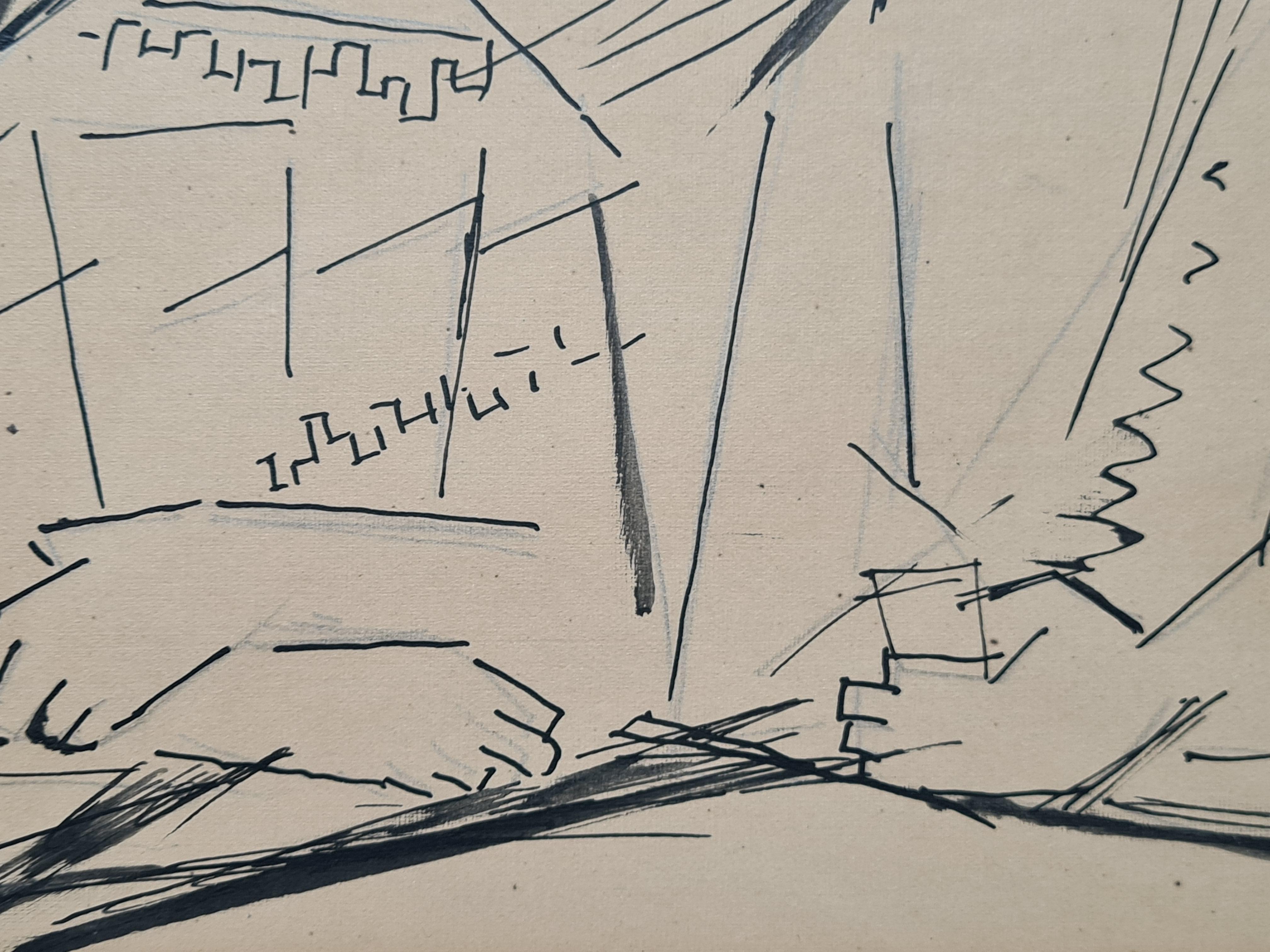 Constructivist Scandinavian Mid Century Drawing of 'The Conversation' For Sale 3