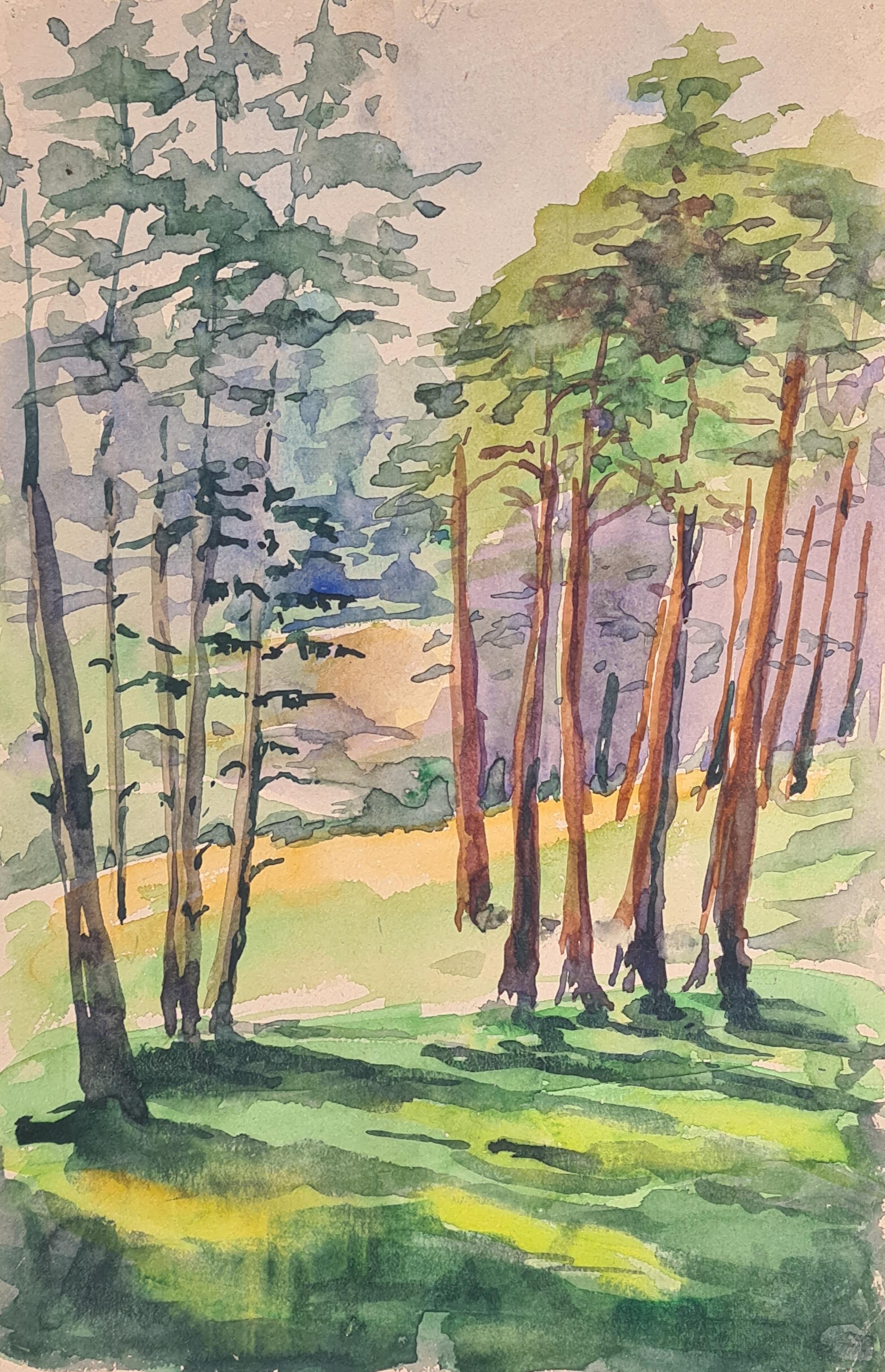 Henri Clamen Landscape Painting - French Barbizon School Watercolour of a Forest at Craponne