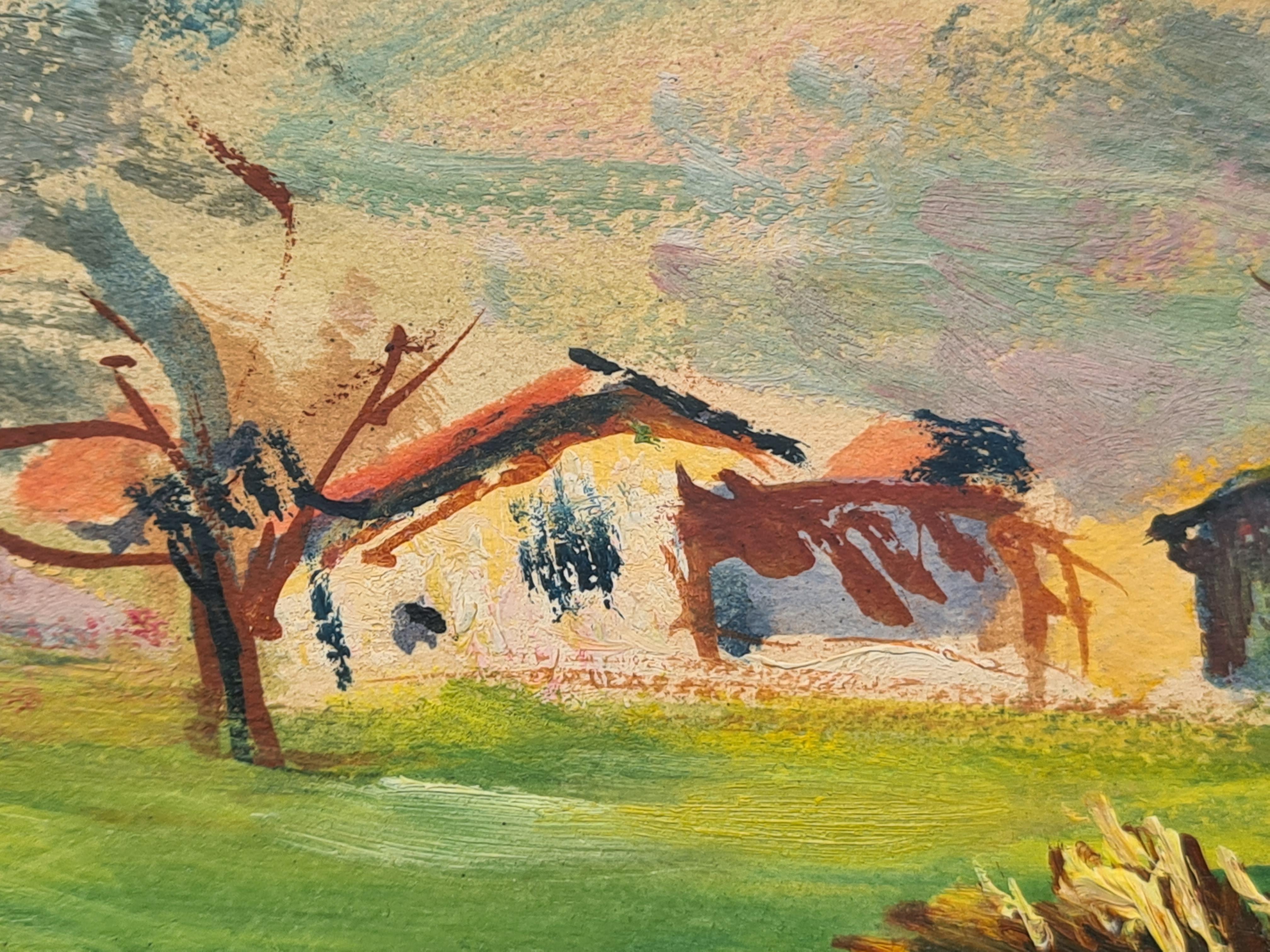 1930's French Barbizon School, Farm and Mountain Landscape 3
