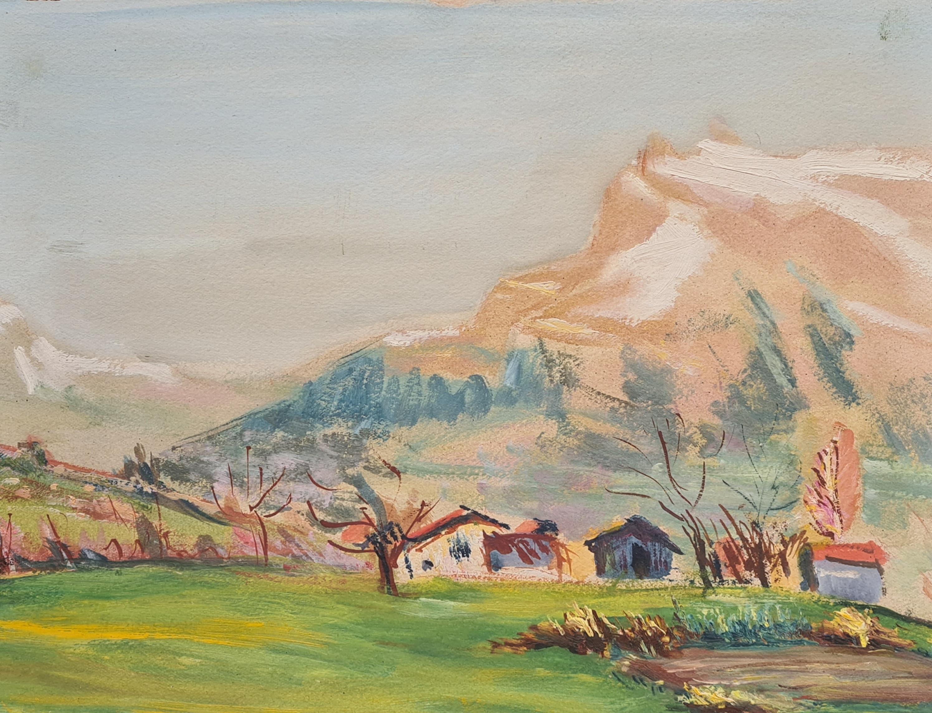 Henri Clamen Landscape Painting - 1930's French Barbizon School, Farm and Mountain Landscape